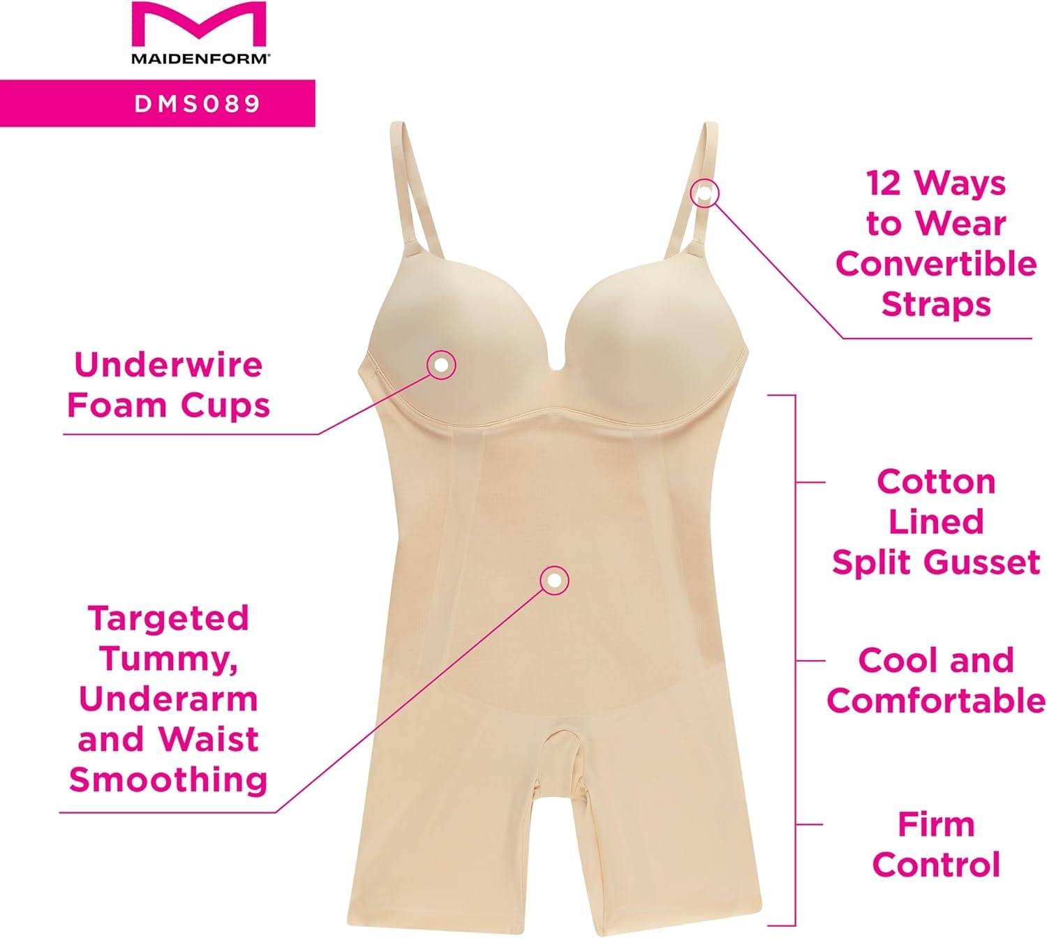 image:imageMaidenform Womens Allinone With Builtin Bra Shapewear Dms089Black