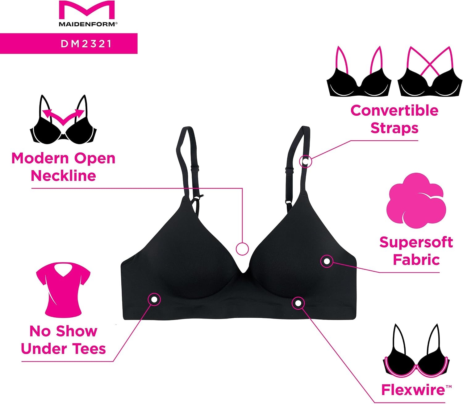 image:imageMaidenform Womens Barely There Invisible Support Underwire Bra No Show TShirt BraWhite