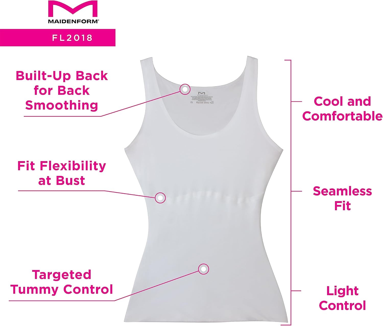 image:imageMaidenform Womens Comfort Devotion Shapewear Tank Top Firm Control Smoothing CamiWhite