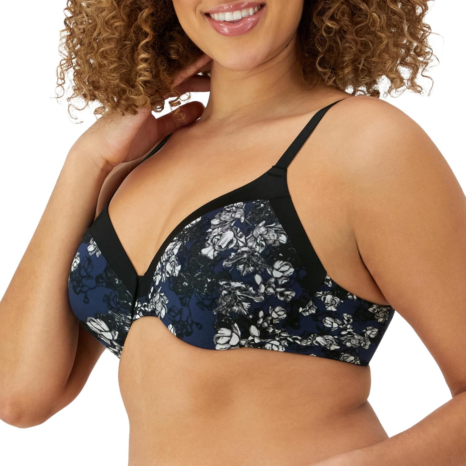 image:imageMaidenform Womens Comfort Devotion Underwire Bra Convertible Tshirt Bra Retired ColorsBlack and Navy Blossoms Print