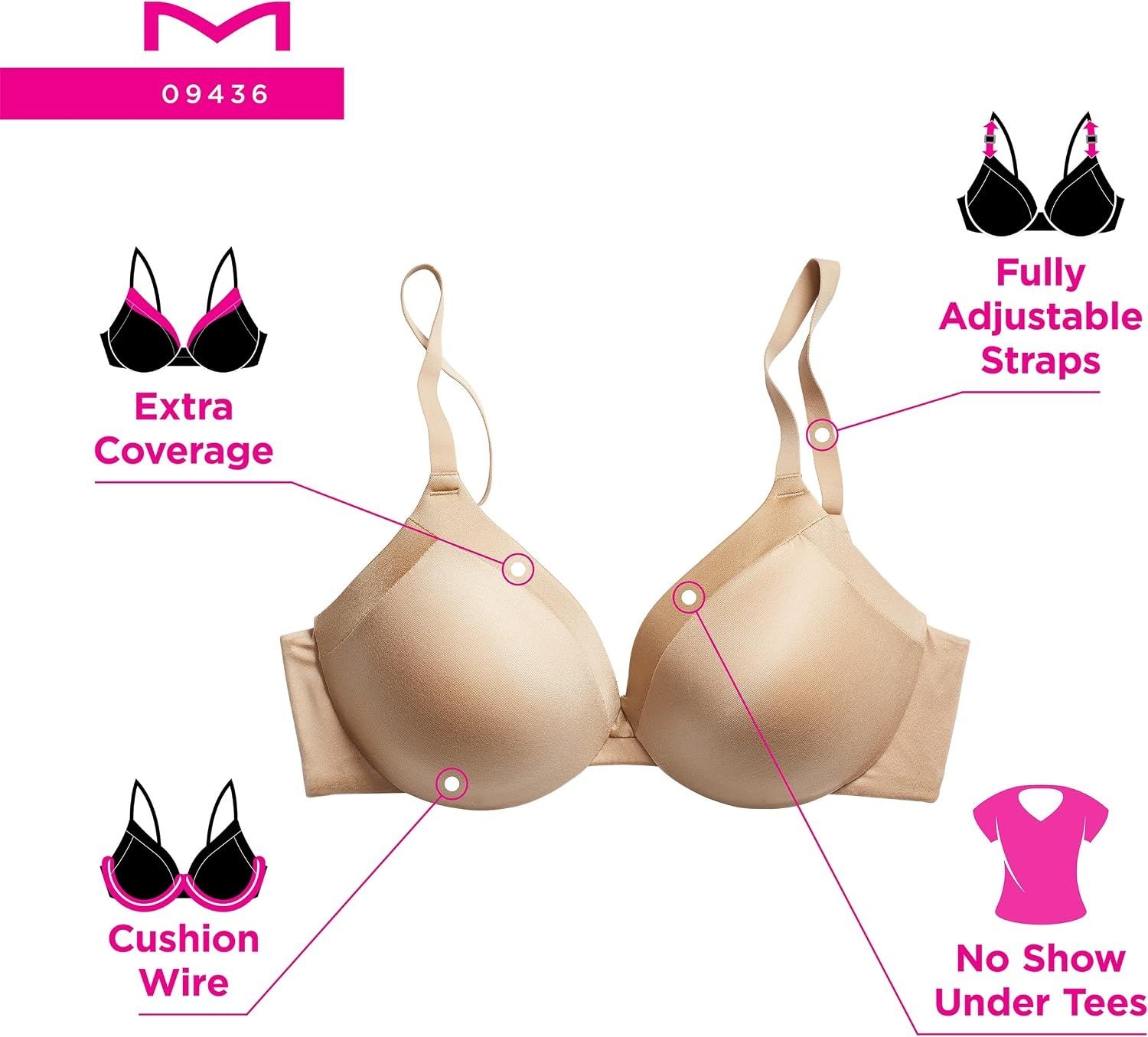 image:imageMaidenform Womens Comfort Devotion Underwire Bra Convertible Tshirt Bra Retired ColorsWhite