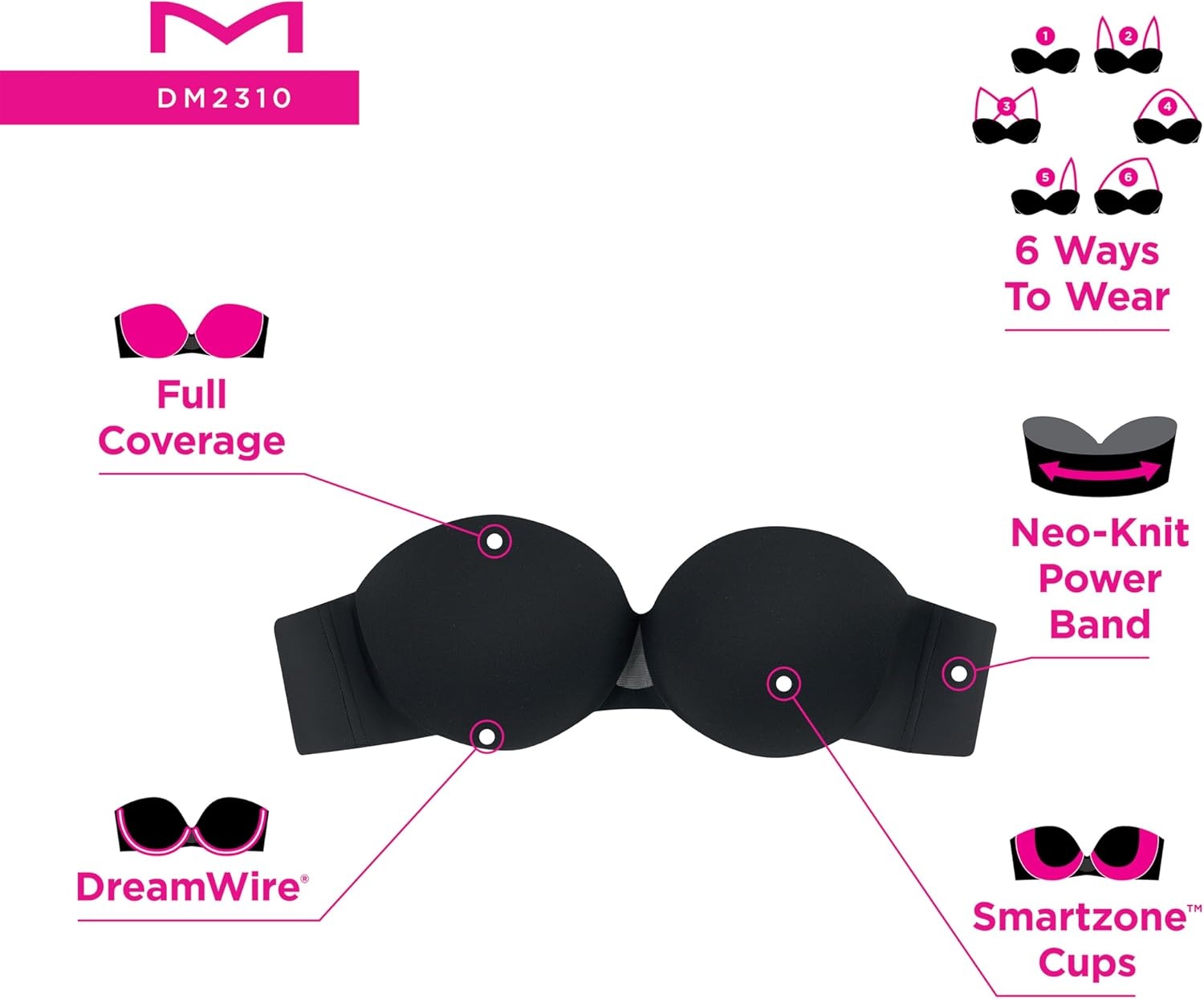 image:imageMaidenform Womens DreamWire MultiWay Underwire Bra Strapless 6Way Convertible BraWhite