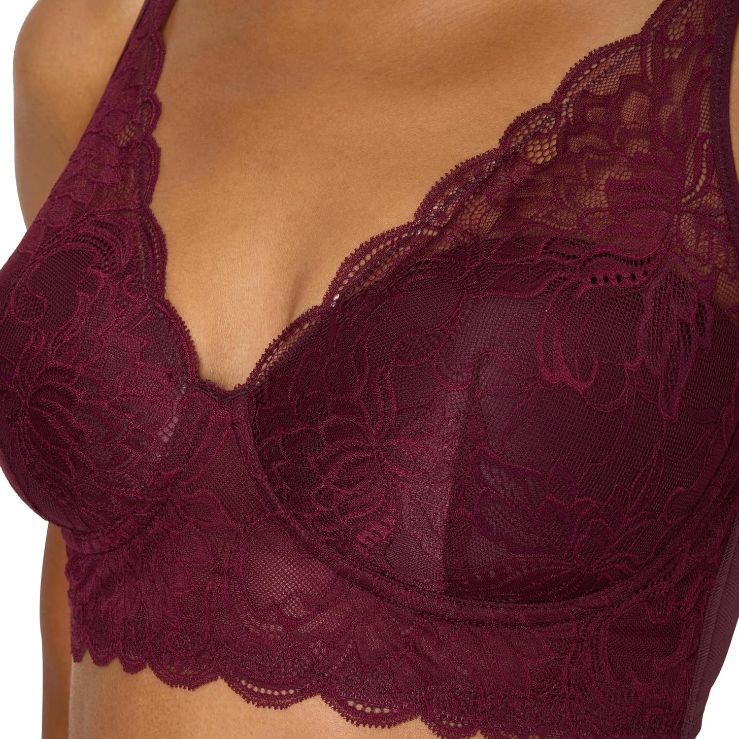 image:imageMaidenform Womens Lace Bralette Padded Longline Bralettes Convertible Wireless Bras for Women PlusNightfire Red