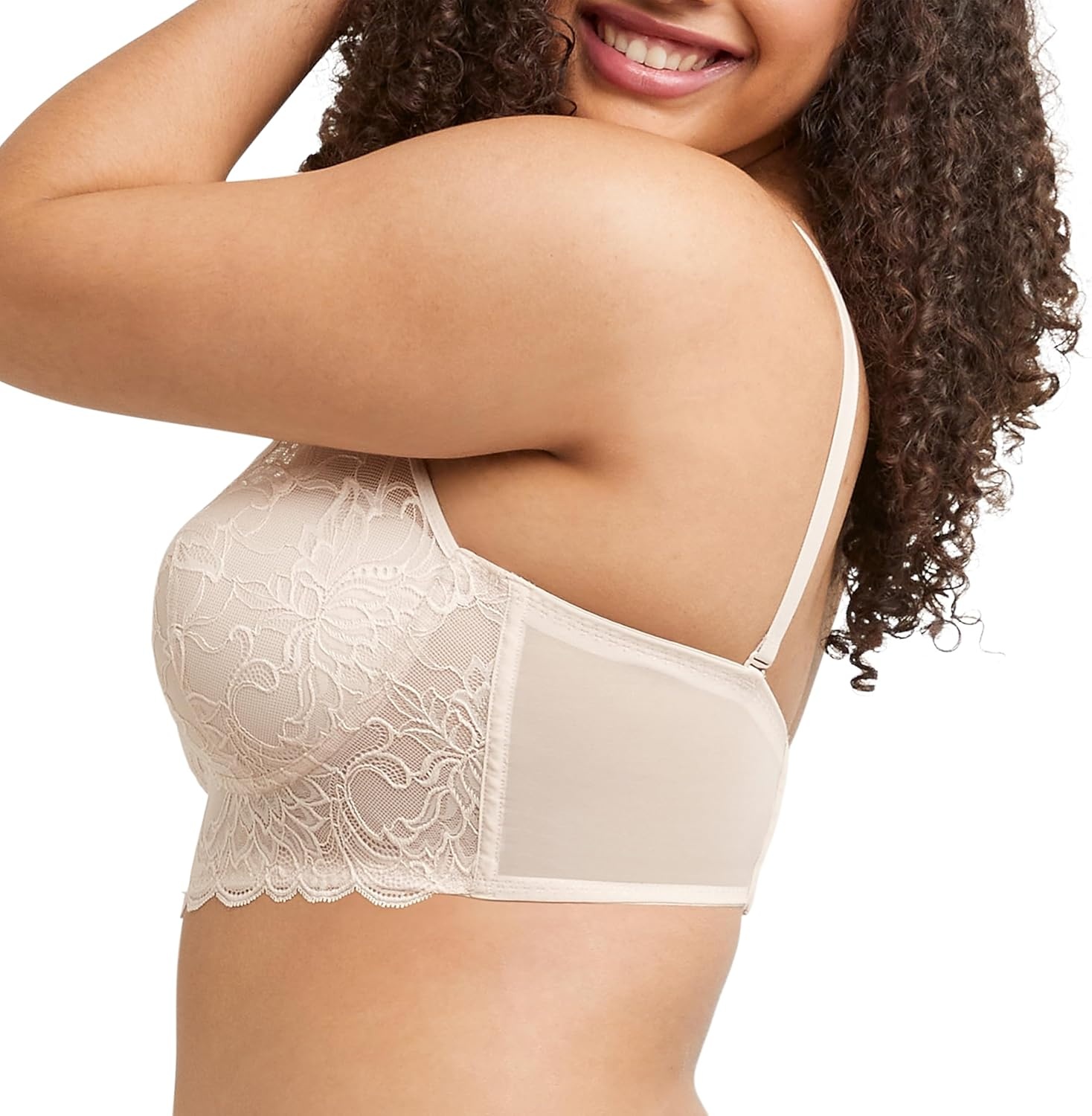 image:imageMaidenform Womens Lace Bralette Padded Longline Bralettes Convertible Wireless Bras for Women PlusSandshell Bloom Lace