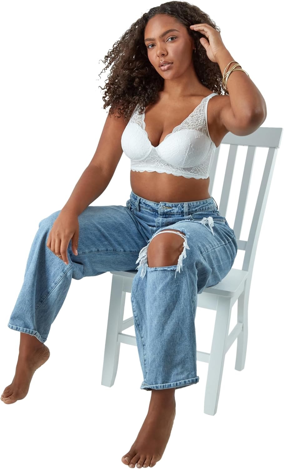 image:imageMaidenform Womens Lace Bralette Padded Longline Bralettes Convertible Wireless Bras for Women PlusWhite Bloom Lace