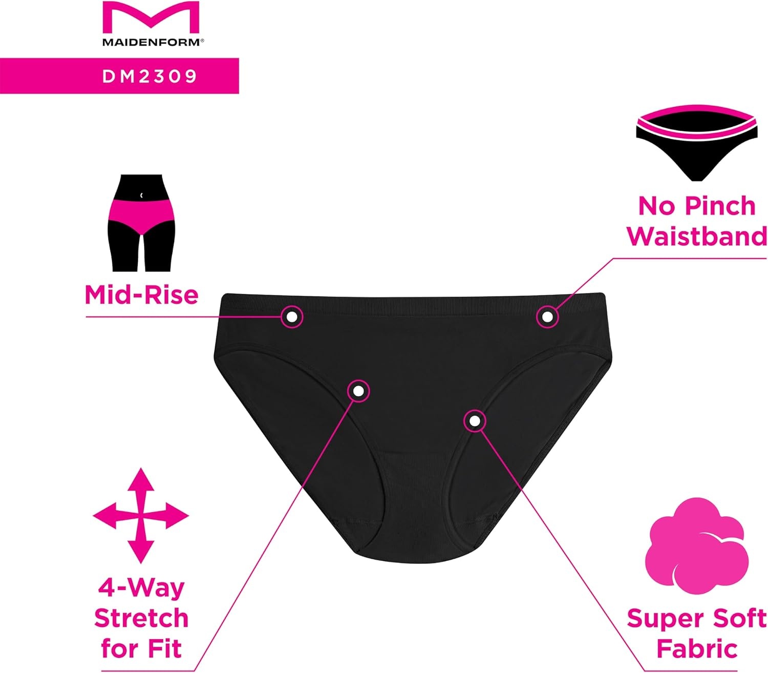 image:imageMaidenform Womens M Seamless Bikini Midrise Bikini Panty Seamless Underwear for Women 3packWhiteSandshellEvening Blush