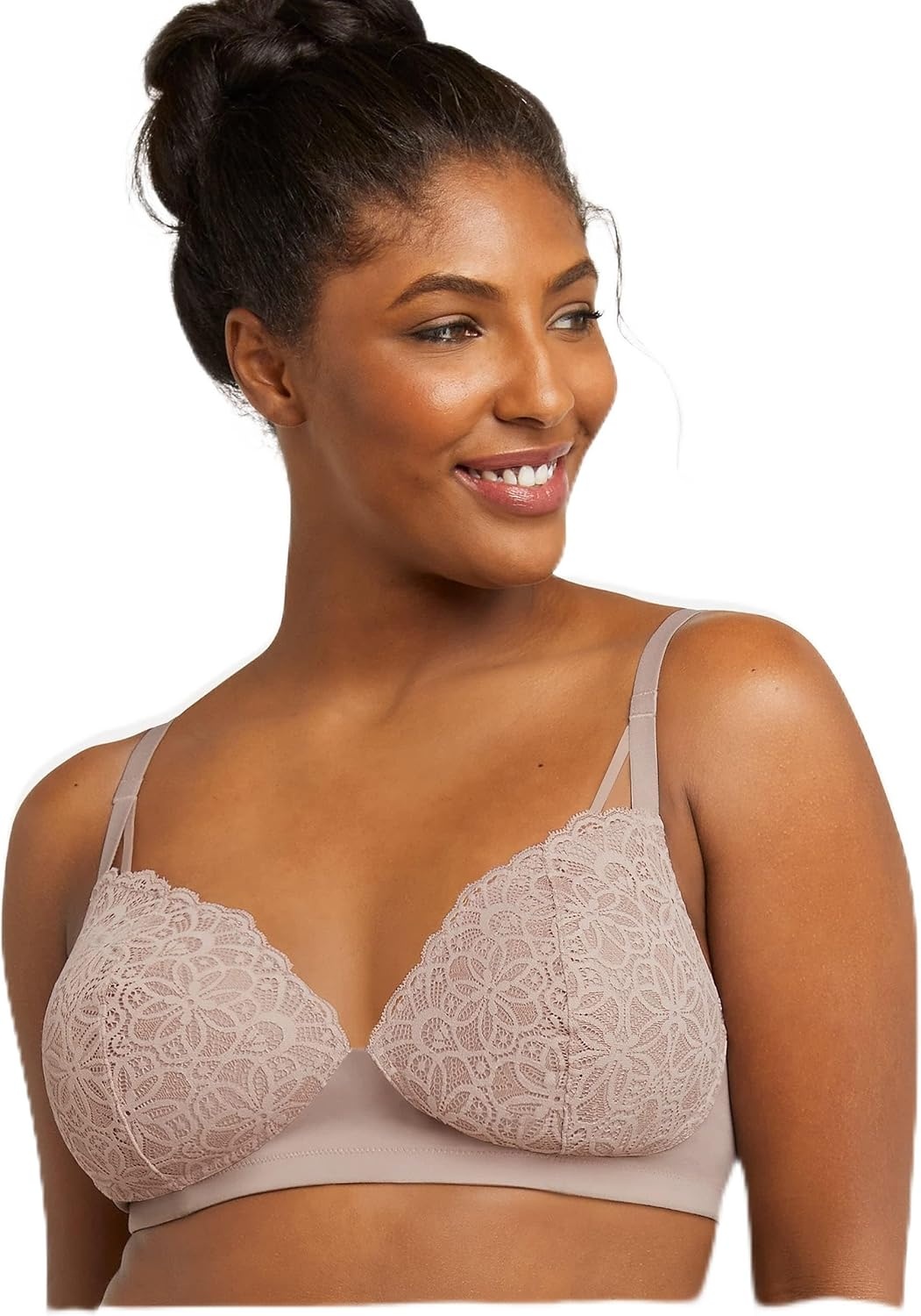 image:imageMaidenform Womens M Soft Support Wireless Bralette Soft Convertible Bra with LaceEvening Blush