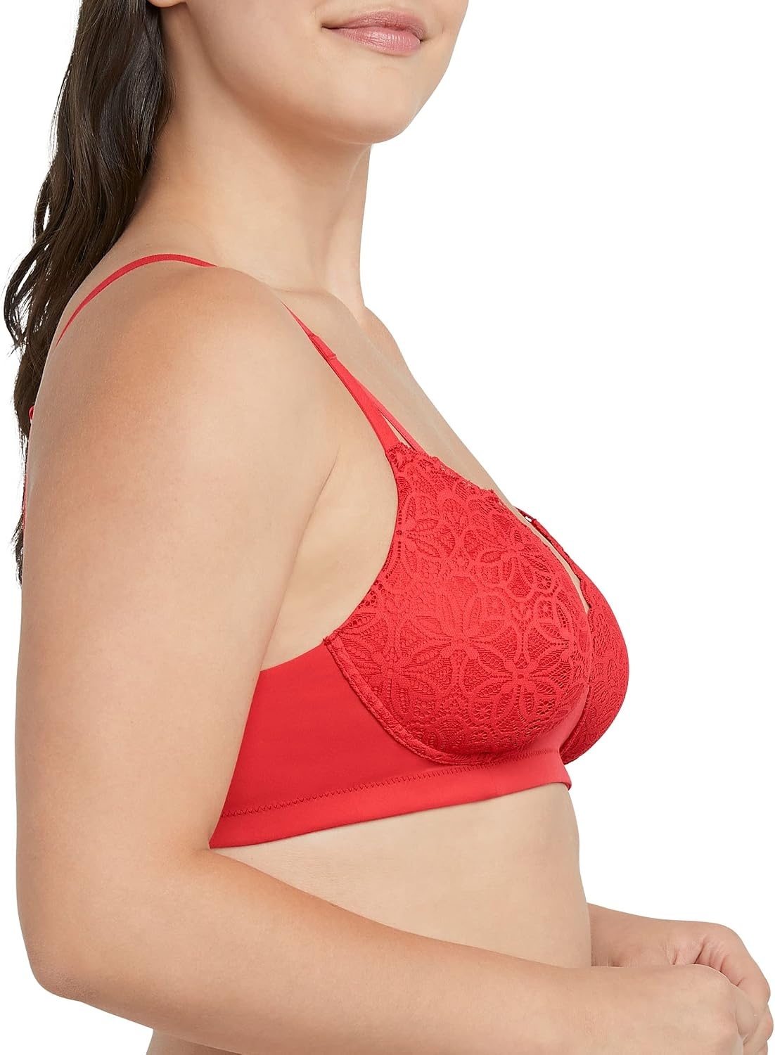 image:imageMaidenform Womens M Soft Support Wireless Bralette Soft Convertible Bra with LaceRed Stone