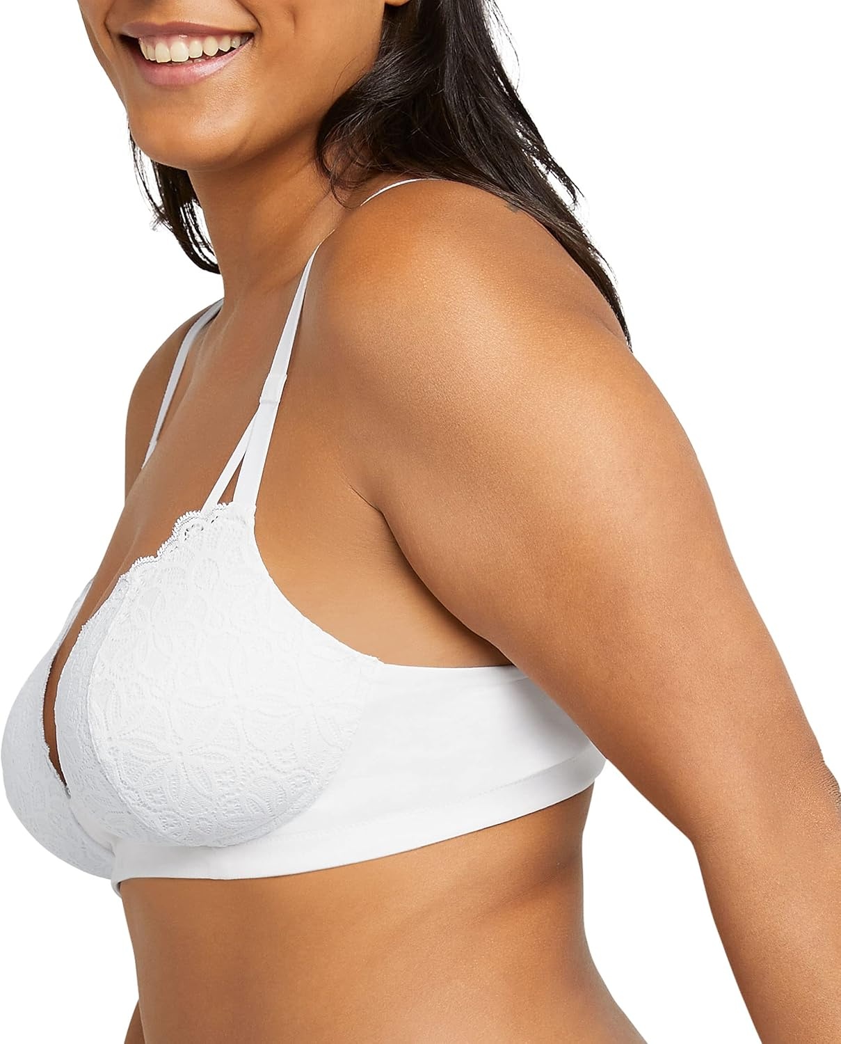 image:imageMaidenform Womens M Soft Support Wireless Bralette Soft Convertible Bra with LaceWhite