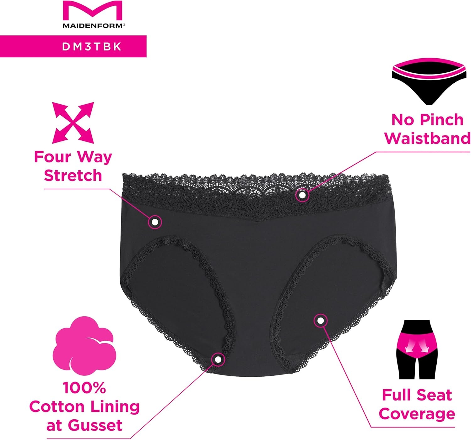 image:imageMaidenform Womens Microfiber Bikini Underwear Midrise Bikini Panties 3packJust Brown LaceBlack LaceBlack Animal Print