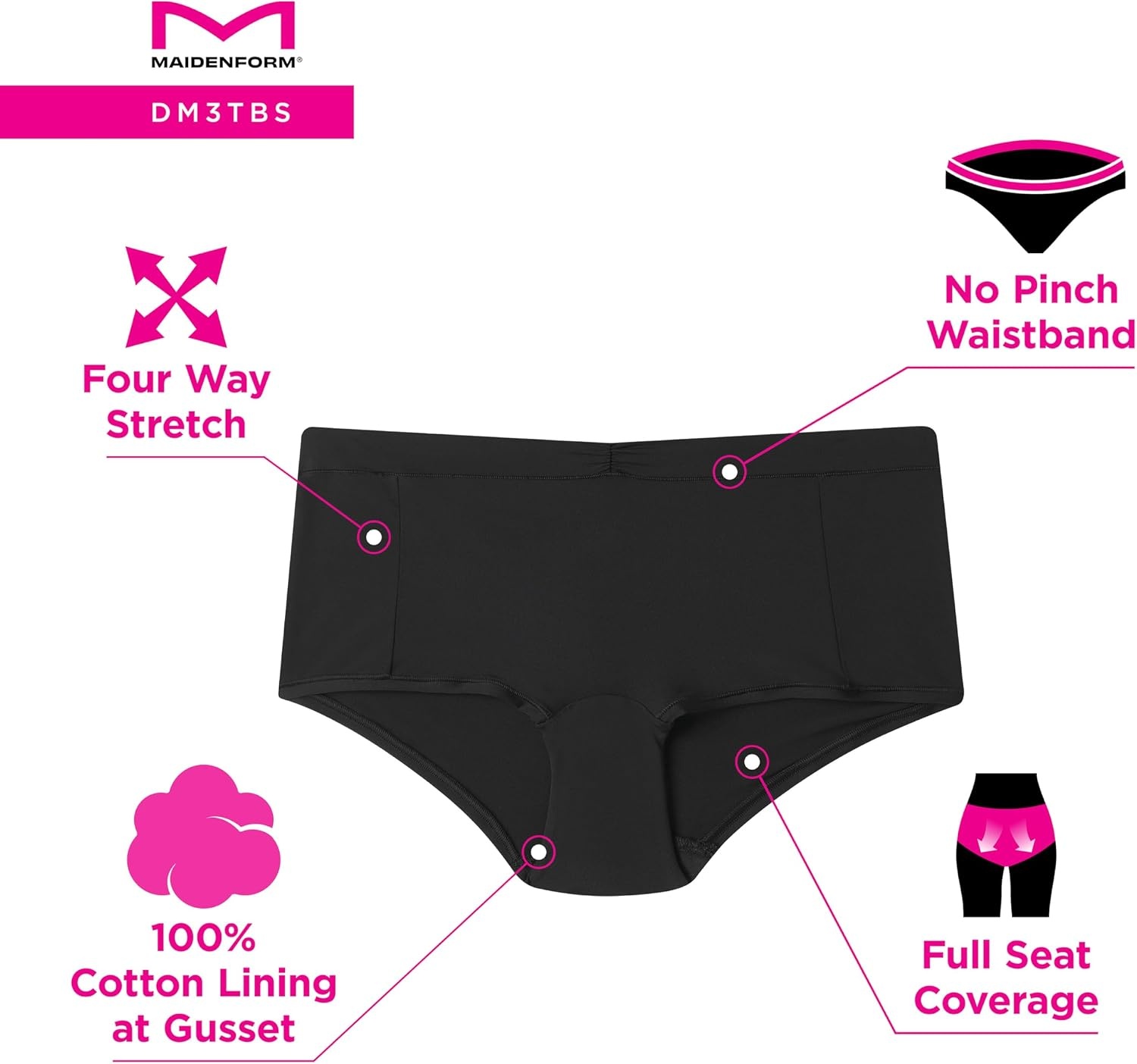 image:imageMaidenform Womens Microfiber Boyshort Underwear Midrise Boyshort Panties 3packBlackBlackBlack Moon Dot Print