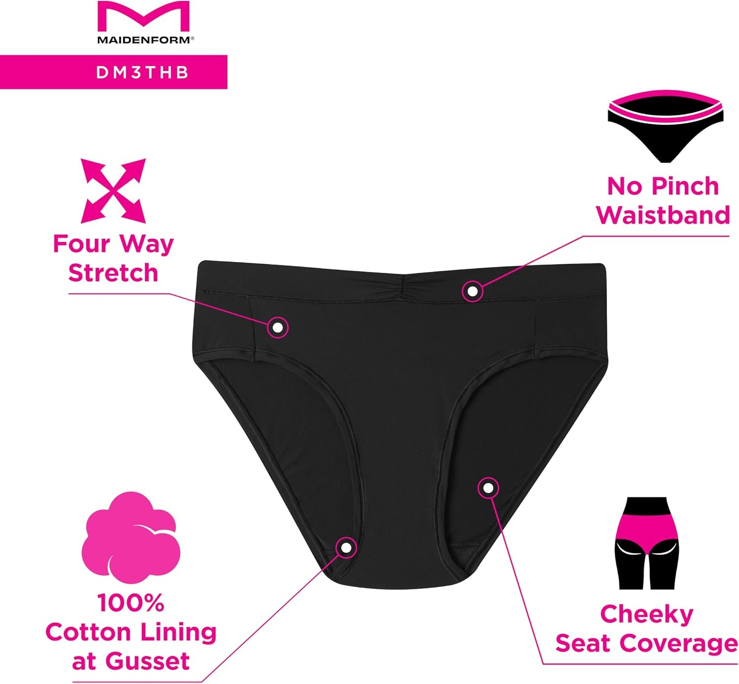 image:imageMaidenform Womens Microfiber High Leg Underwear Highrise Tailored High Leg Panties 3packBlackBlackBlack Moon Dot Print