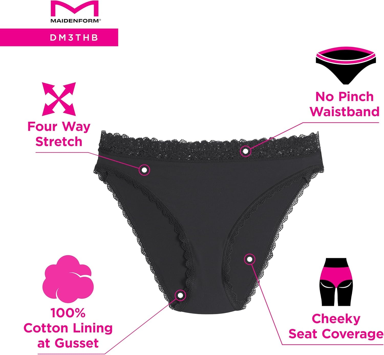 image:imageMaidenform Womens Microfiber High Leg Underwear Highrise Tailored High Leg Panties 3packJust Brown LaceBlack LaceBlack Animal Print