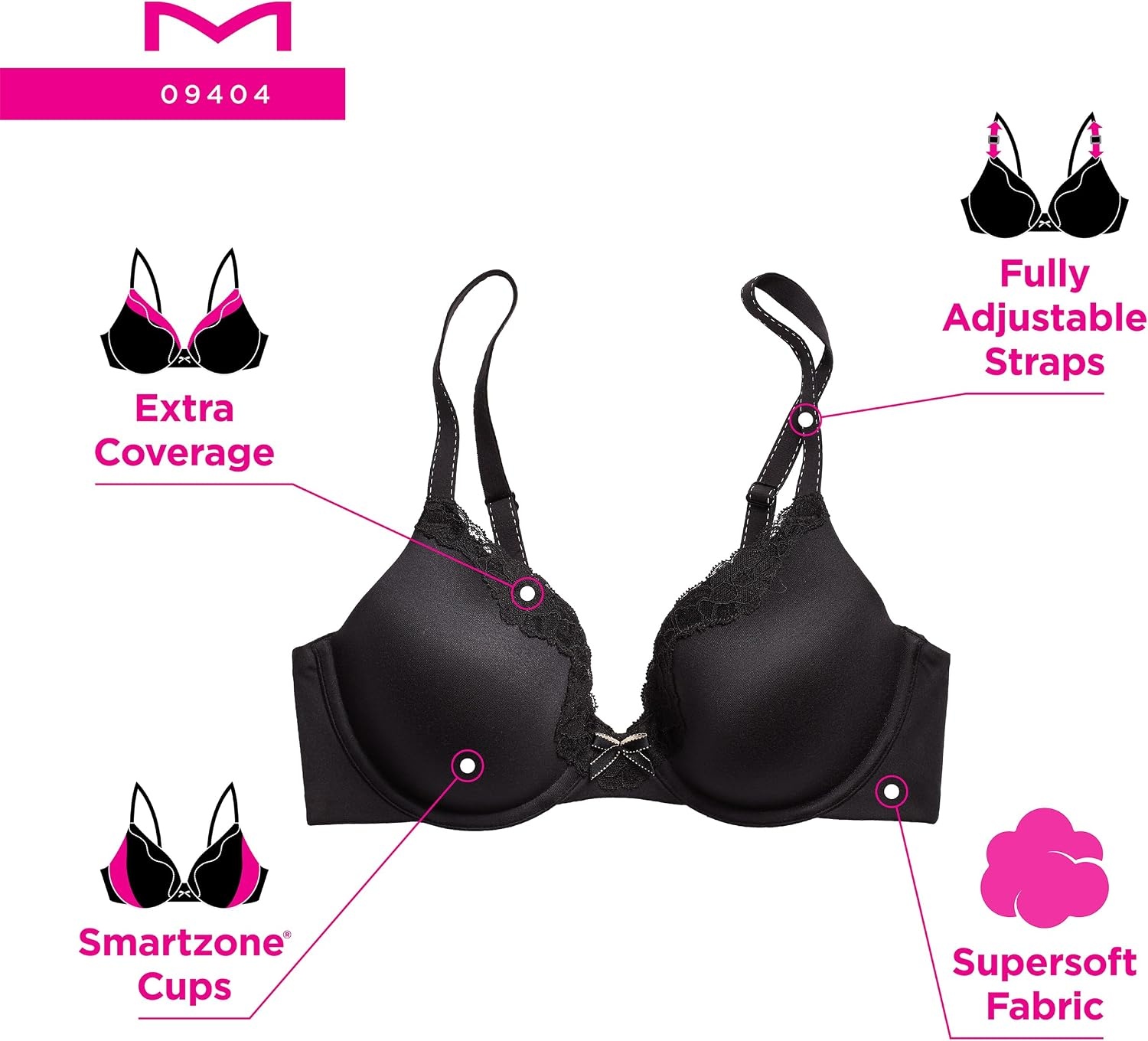 image:imageMaidenform Womens Padded Underwire Bra Full Coverage TShirt Bras for Women Convertible Seamless PlusBlack