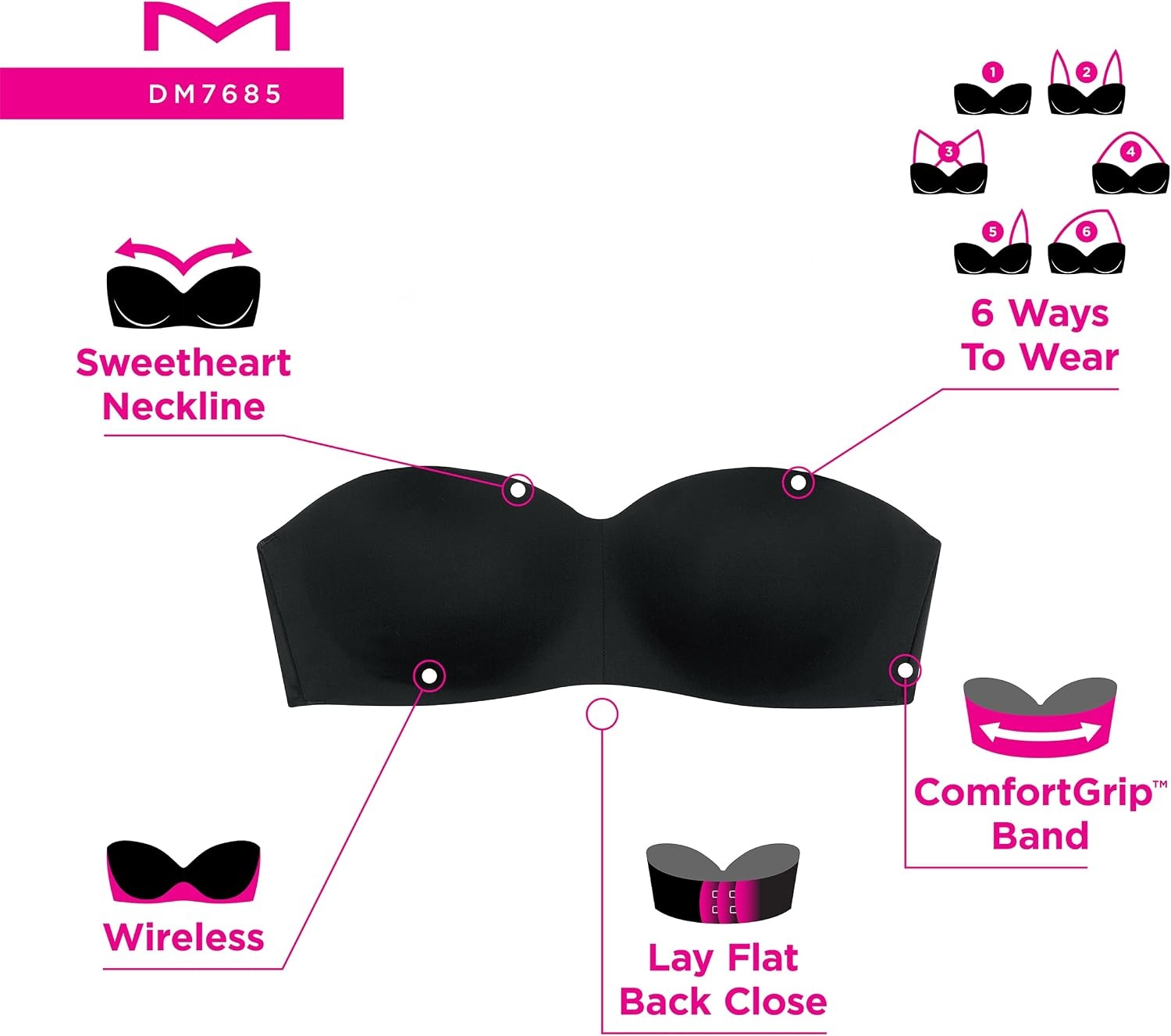 image:imageMaidenform Womens Pure Comfort Strapless Stayput Wireless Fullcoverage Convertible BraAlmond