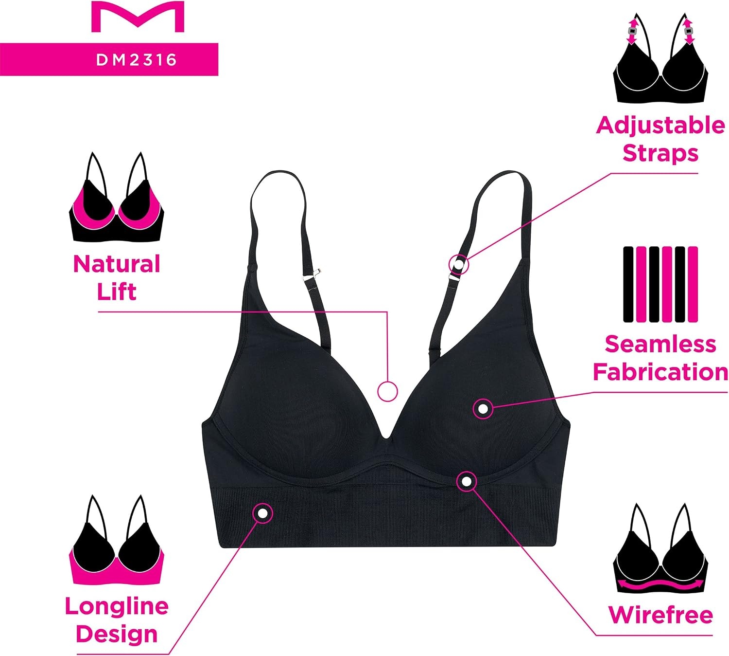 image:imageMaidenform Womens Pushup Bra M Seamless Lift Longline Bralettes Bras for Women Seamless Convertible Plus Sizes TooFashion GreenSilver