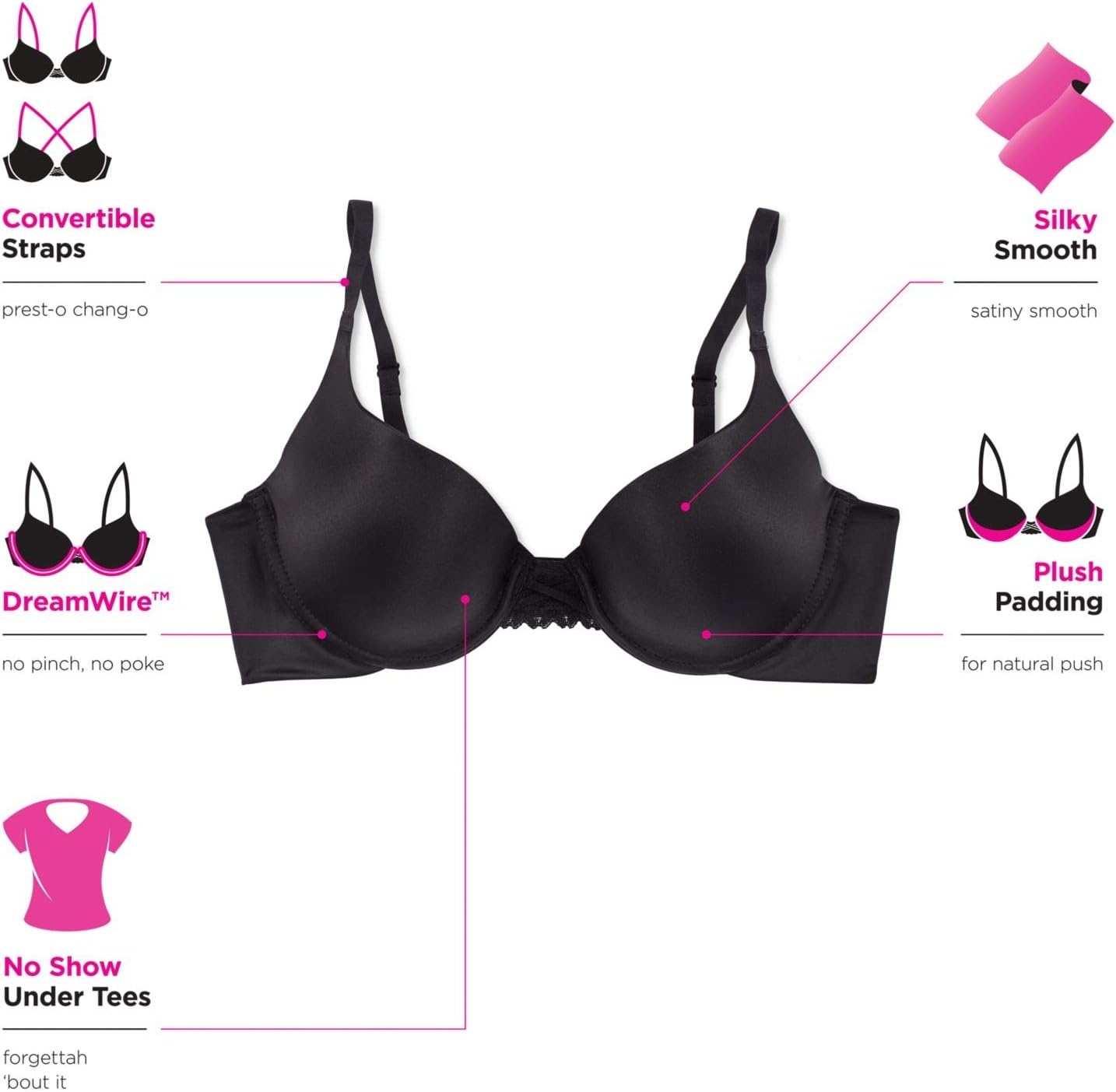 image:imageMaidenform Womens Pushup Bra With Dreamwire Nopoke Underwire Pushup Bras for Women Convertible Demi CoverageWild Camo Print Black