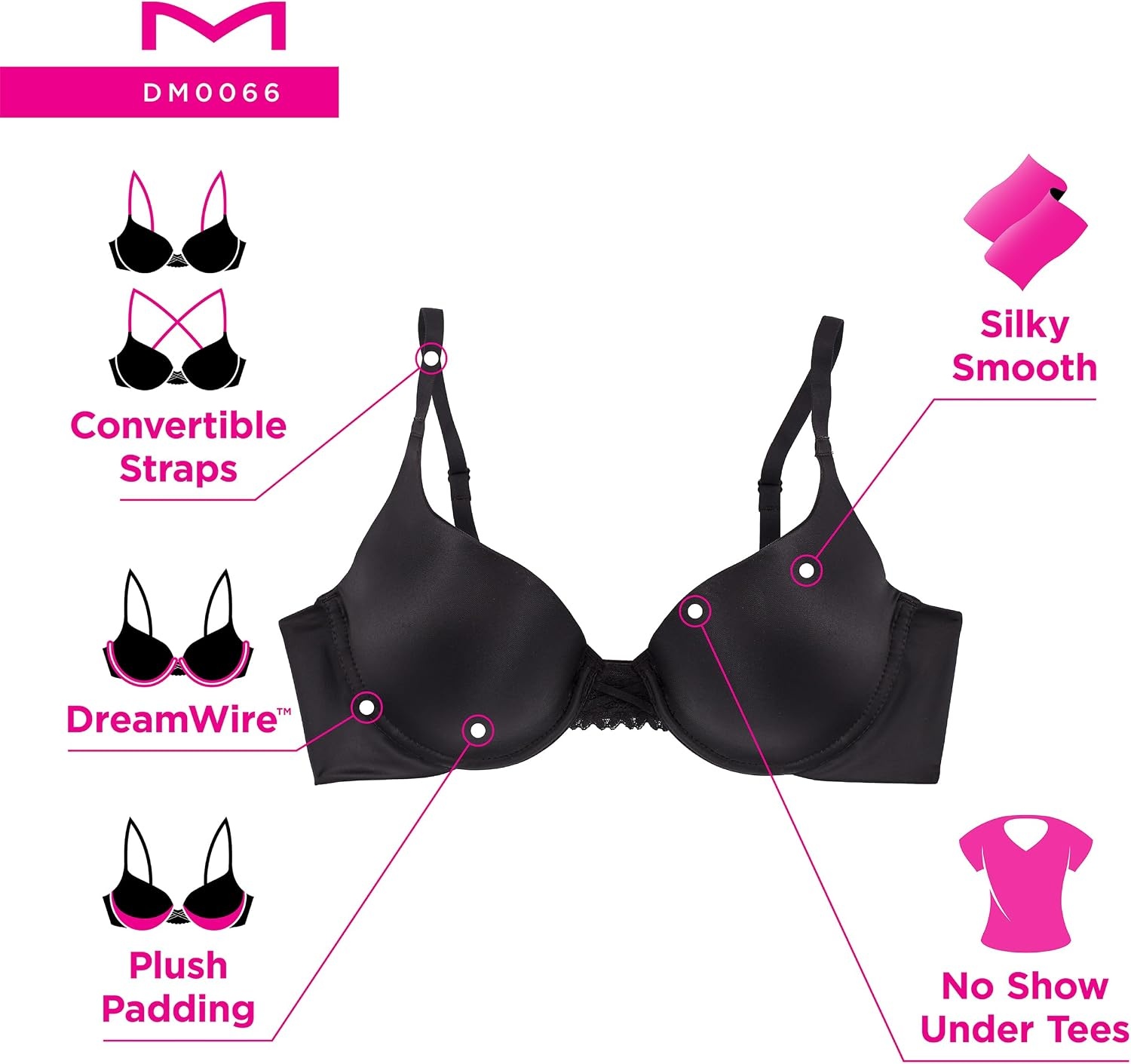 image:imageMaidenform Womens Pushup Bra with Dreamwire NoPoke Underwire Pushup Bras for Women Convertible Demi Coverage SexyWhite