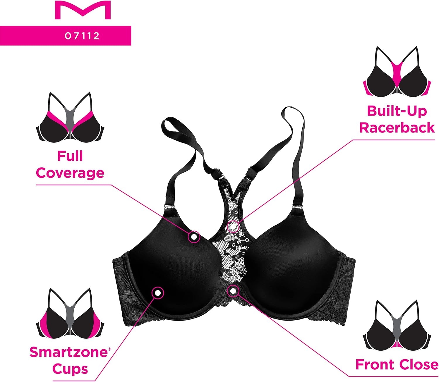 image:imageMaidenform Womens Racerback Bra with Shaping amp Support One Fab Fit Underwire Bras for Women Lightly Lined Front CloseBlackEiffel Grey