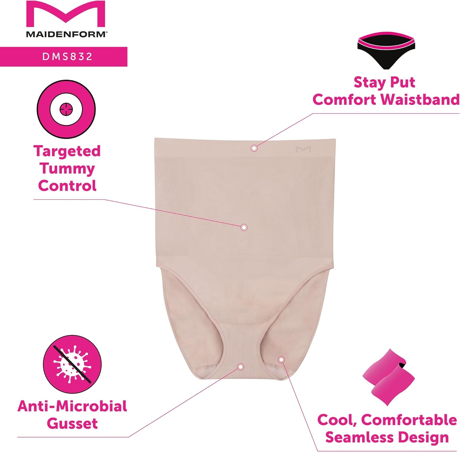image:imageMaidenform Womens Seamless Shapewear Tummy Control Highwaist Brief Firm Control Shapewear PantyJust Brown