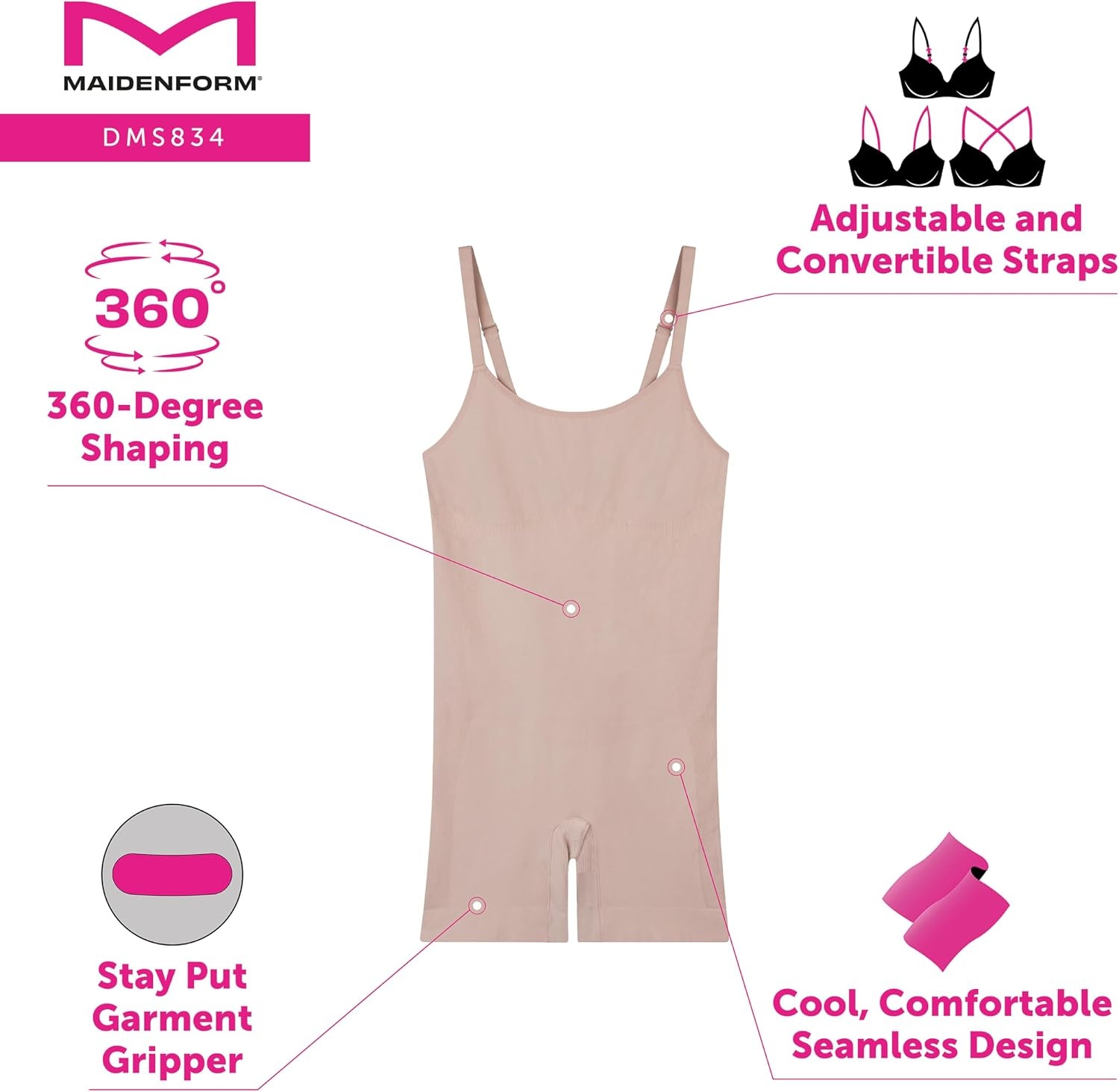 image:imageMaidenform Womens Seamless Shapewear Tummy Control Midthigh Bodysuit Slimmer Short Body SuitBronzed Chestnut