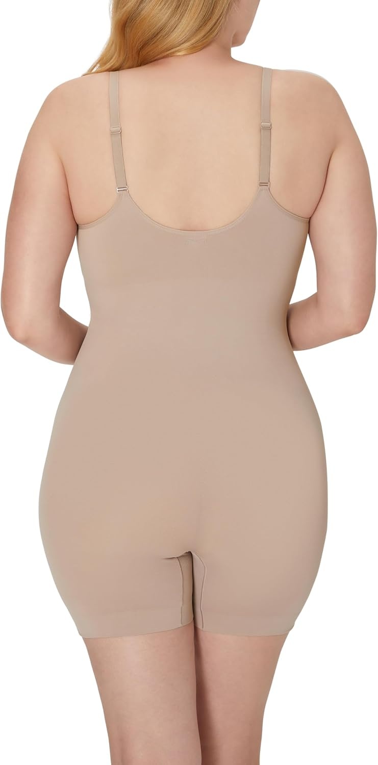 image:imageMaidenform Womens Seamless Shapewear Tummy Control Midthigh Bodysuit Slimmer Short Body SuitEvening Blush