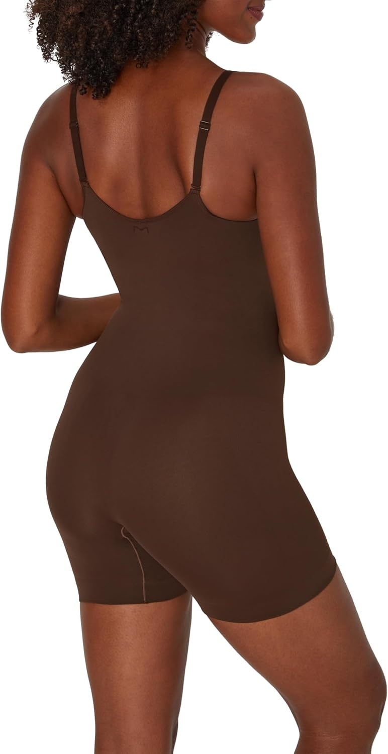 image:imageMaidenform Womens Seamless Shapewear Tummy Control Midthigh Bodysuit Slimmer Short Body SuitJust Brown