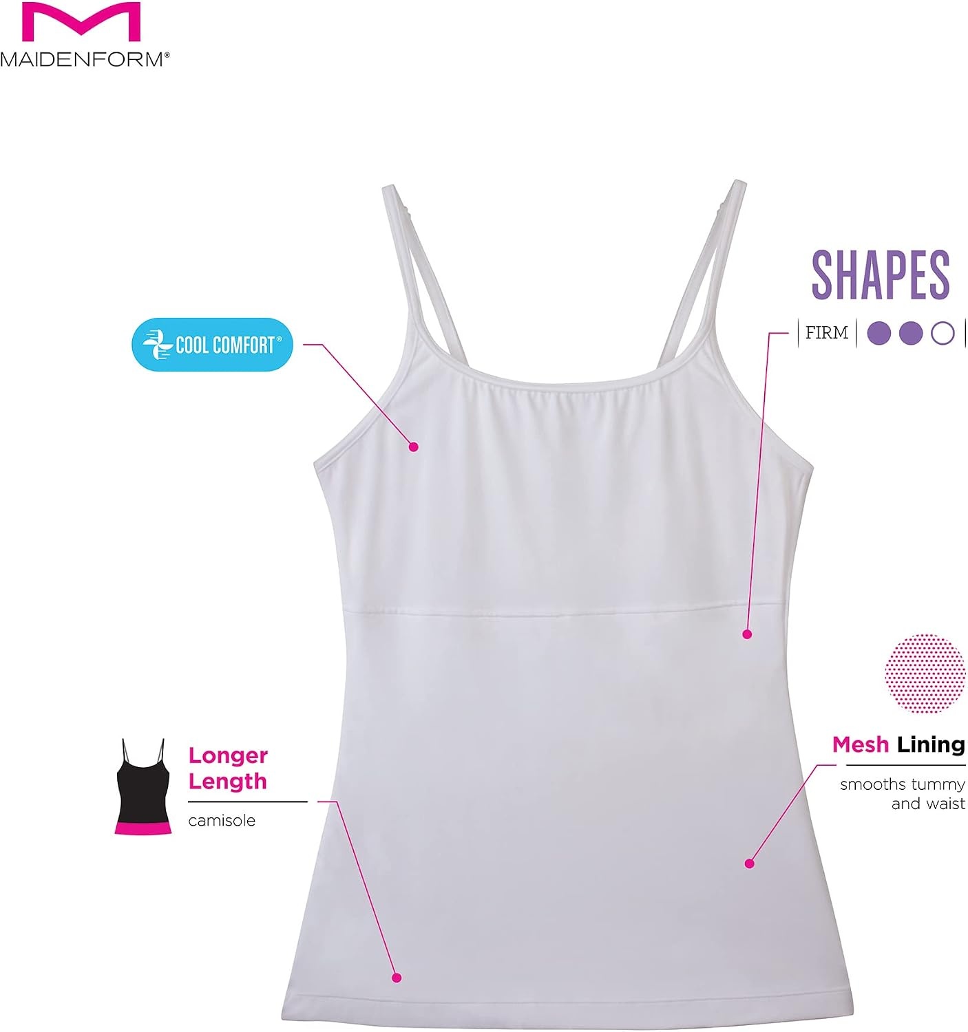image:imageMaidenform Womens Shapewear Cami Tank Top Tummy Control Shapewear for Women Backsmoothing Fajas Cami Plus Size TooBlack