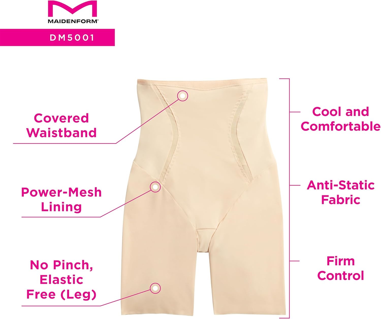 image:imageMaidenform Womens Shapewear Highwaist Thigh Slimmer Tummy Control Thigh Slimmer Firm Control Shapewear for WomenLatte Lift