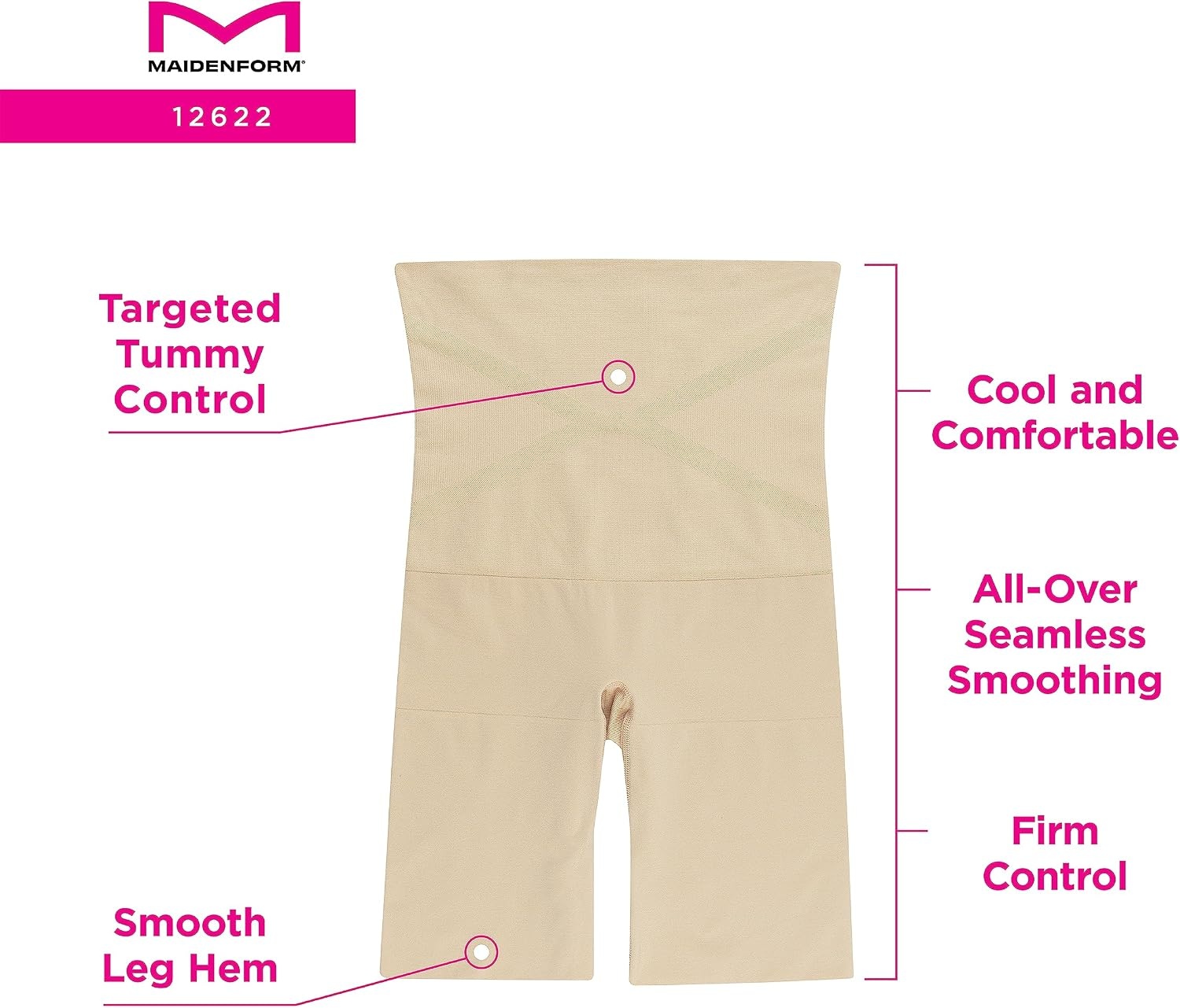 image:imageMaidenform Womens Shapewear Highwaist Thigh Slimmer Tummy Control Thigh Slimmer Seamless Short Firm Control ShapewearBlack