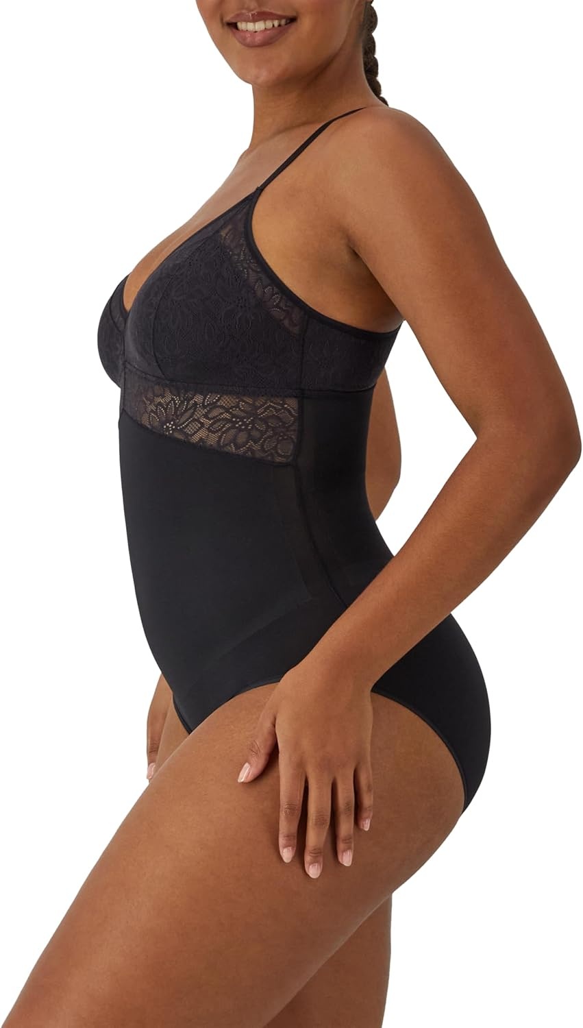 image:imageMaidenform Womens Shapewear Tame Your Tummy Lace Shapewear Firm Tummy Control Wireless Shapewear BodysuitBlack Lace