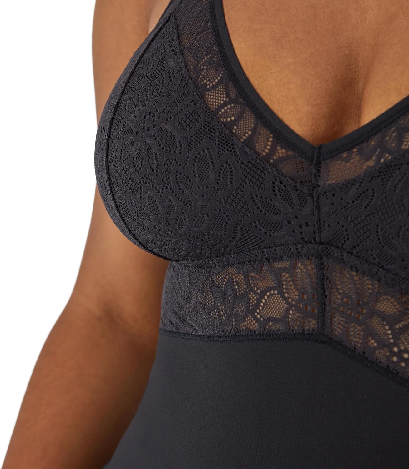 image:imageMaidenform Womens Shapewear Tame Your Tummy Lace Shapewear Firm Tummy Control Wireless Shapewear BodysuitBlack Lace