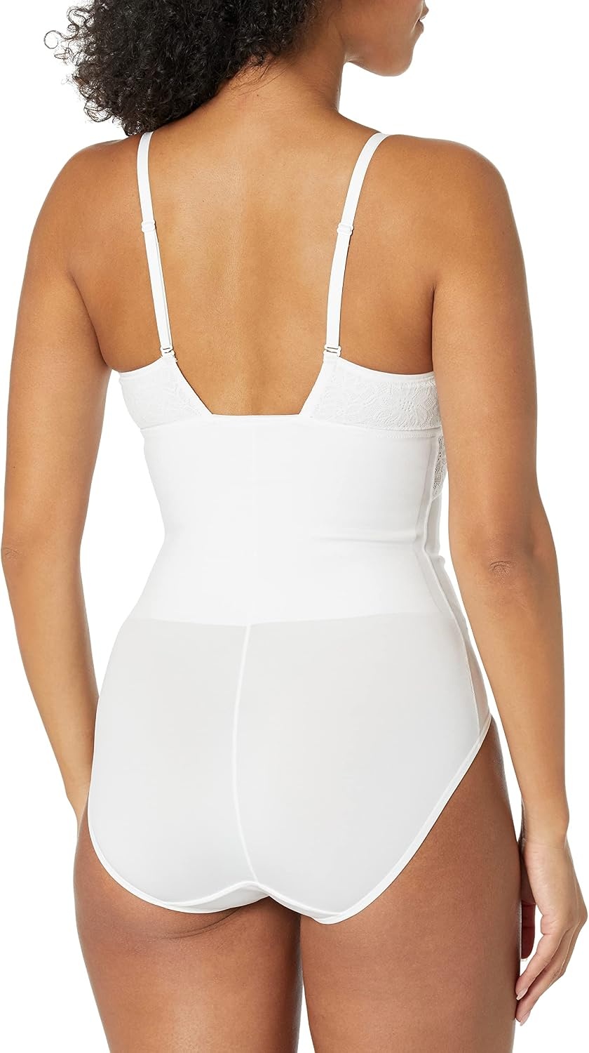 image:imageMaidenform Womens Shapewear Tame Your Tummy Lace Shapewear Firm Tummy Control Wireless Shapewear BodysuitWhite Lace