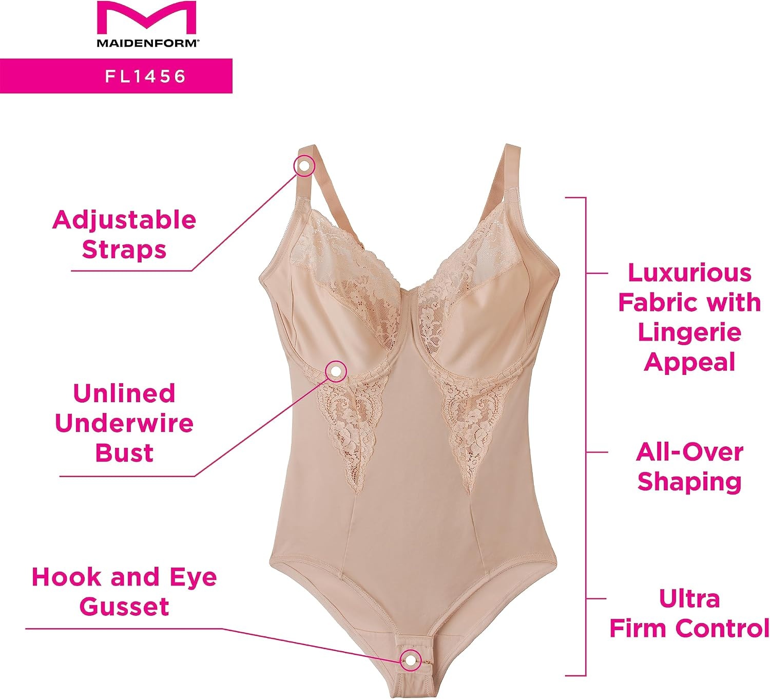 image:imageMaidenform Womens Shapewear Tummy Control Bodysuit BuiltIn Underwire Bra Ultra Firm Control Shapewear for WomenParis Nude