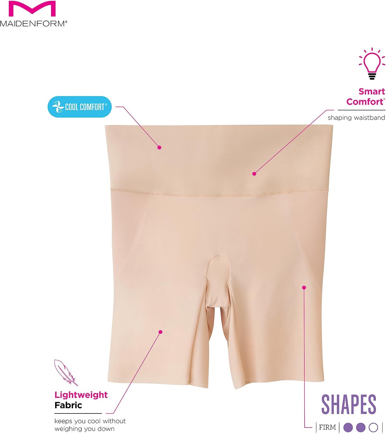 image:imageMaidenform Womens Tame Your Tummy Booty Lift Shorty Cool Comfort Control Top Shapewear ShortsTransparent