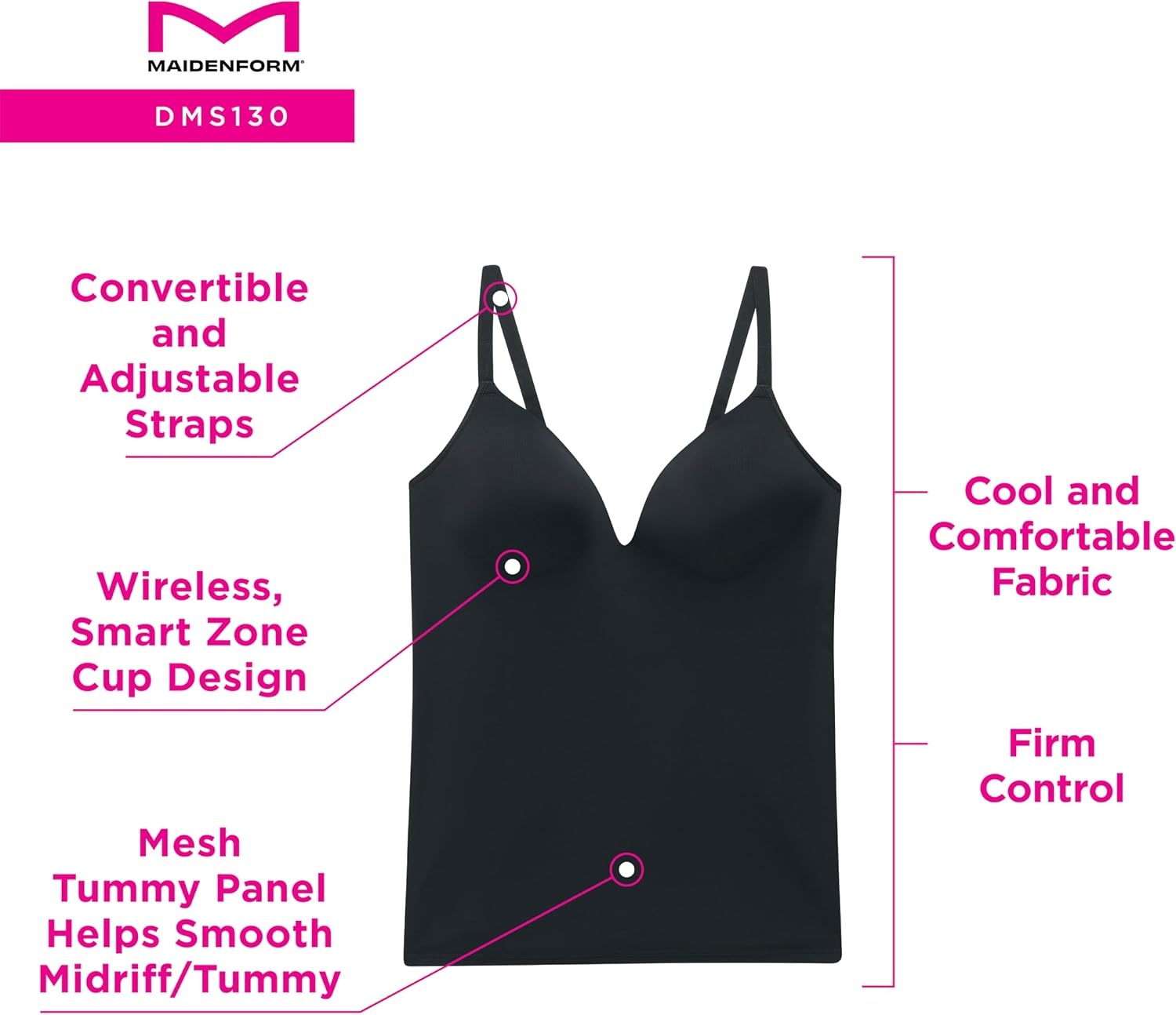 image:imageMaidenform Womens Tummy Shaping Cami Wireless Foam Cami Firm Control Shaping CamisoleEvening Blush