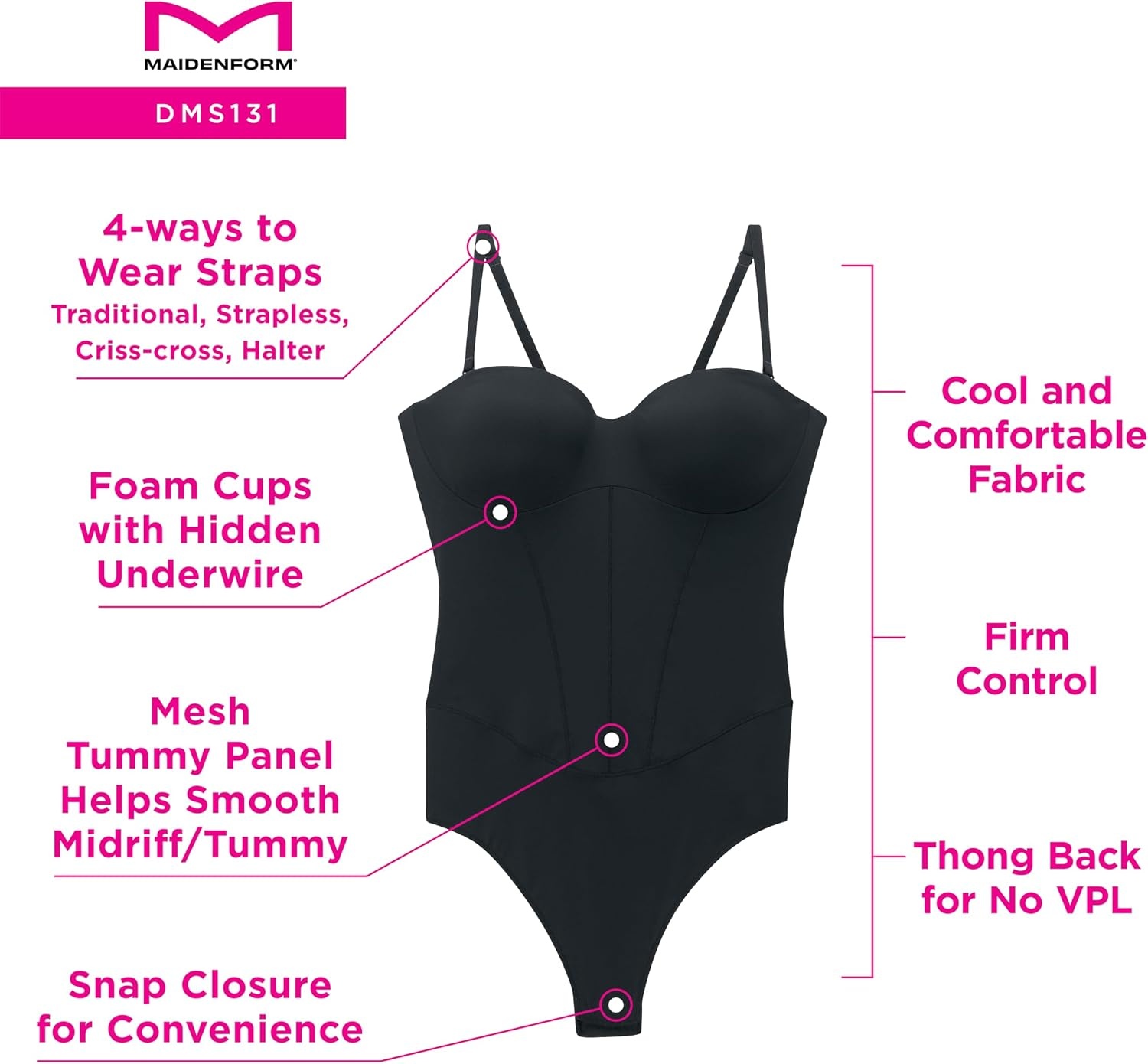 image:imageMaidenform Womens Tummy Shaping Thong Bodysuit Multiway Thong Shaper Firm ControlJust Brown