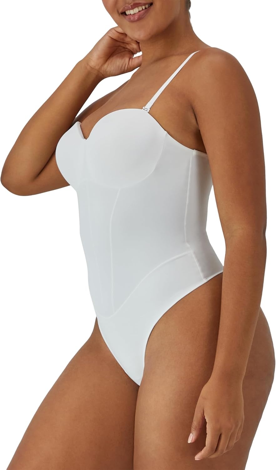 image:imageMaidenform Womens Tummy Shaping Thong Bodysuit Multiway Thong Shaper Firm ControlWhite