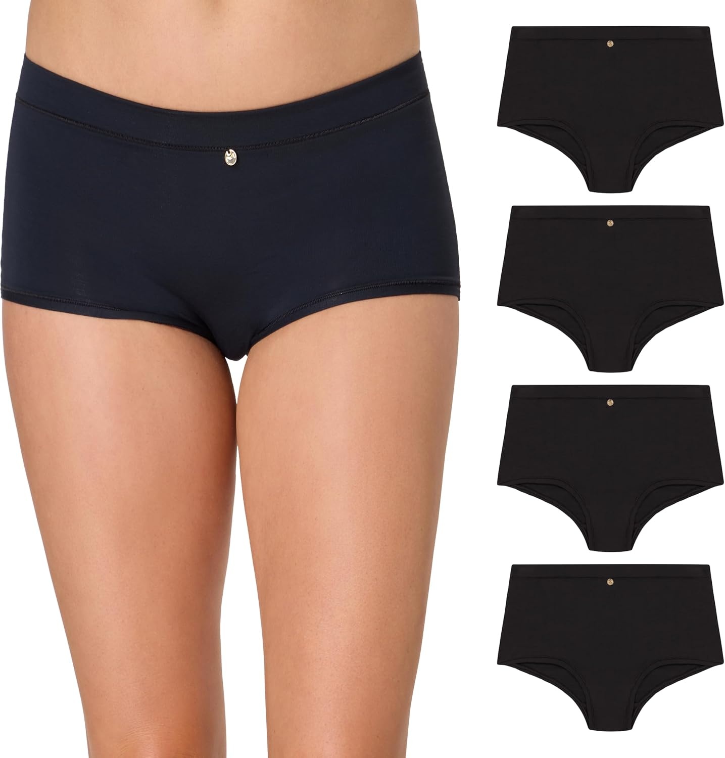 image:imageMaidenform Womens Underwear Boy Shorts 4pack Boy Short Panties for Women Midrise Panty MicrofiberBlackBlackBlackBlack