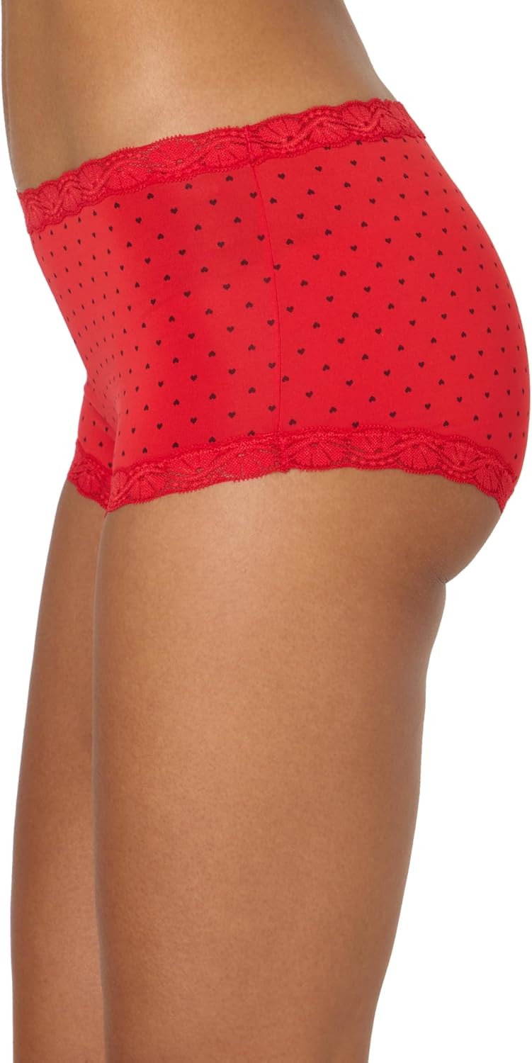 image:imageMaidenform Womens Underwear Boy Shorts Pack 3Pack Microfiber Boy shorts Underwear Women Pack Lace Panties for WomenBlackHeart PrintWhite