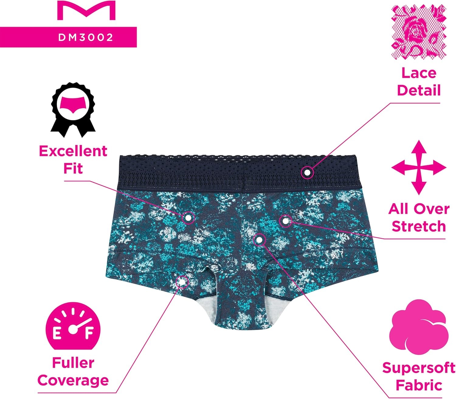 image:imageMaidenform Womens Underwear Boy Shorts Pack 3Pack Stretch Cotton Underwear Women Pack Comfy Boy short Panties for WomenBlue OmbreNavyWhite