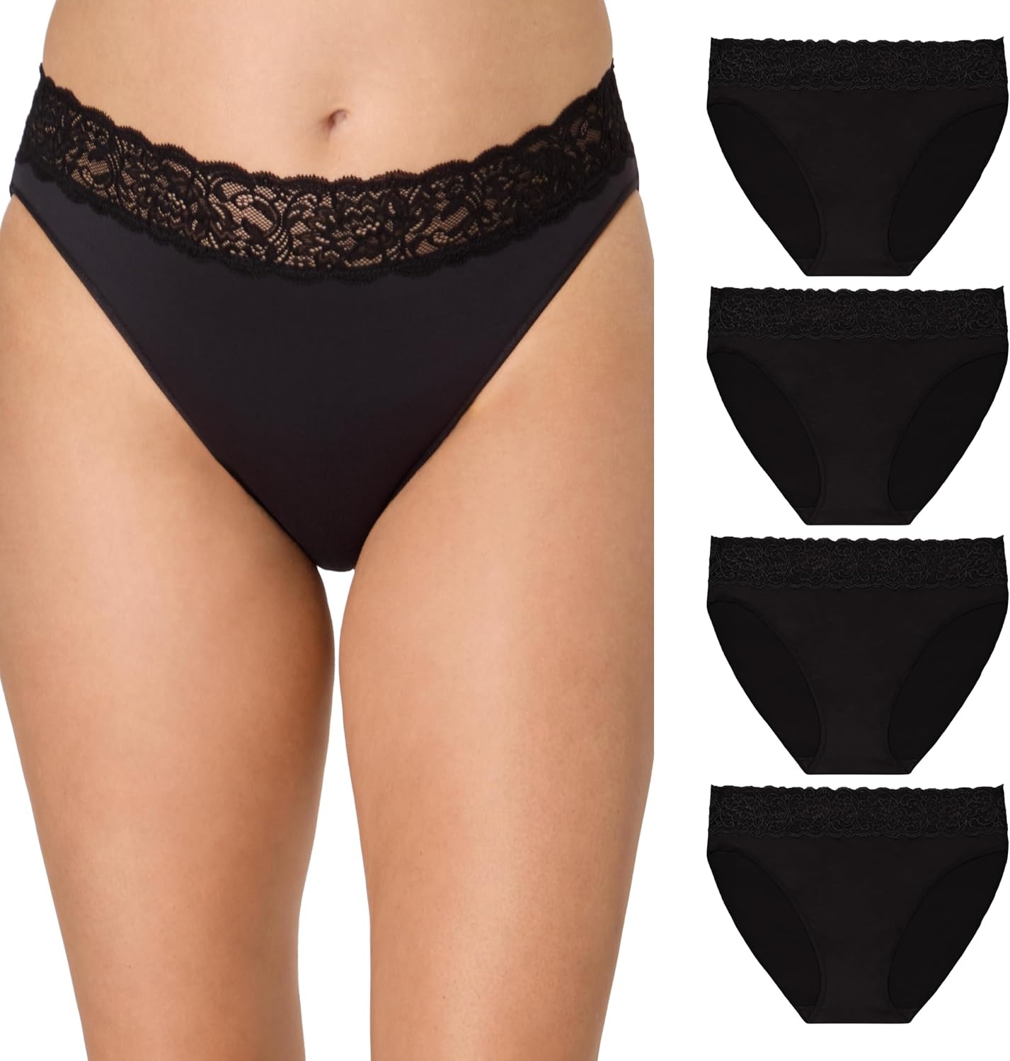 image:imageMaidenform Womens Underwear Briefs 4pack Soft Brief Panties for Women Highrise Panty LaceBlackBlackBlackBlack