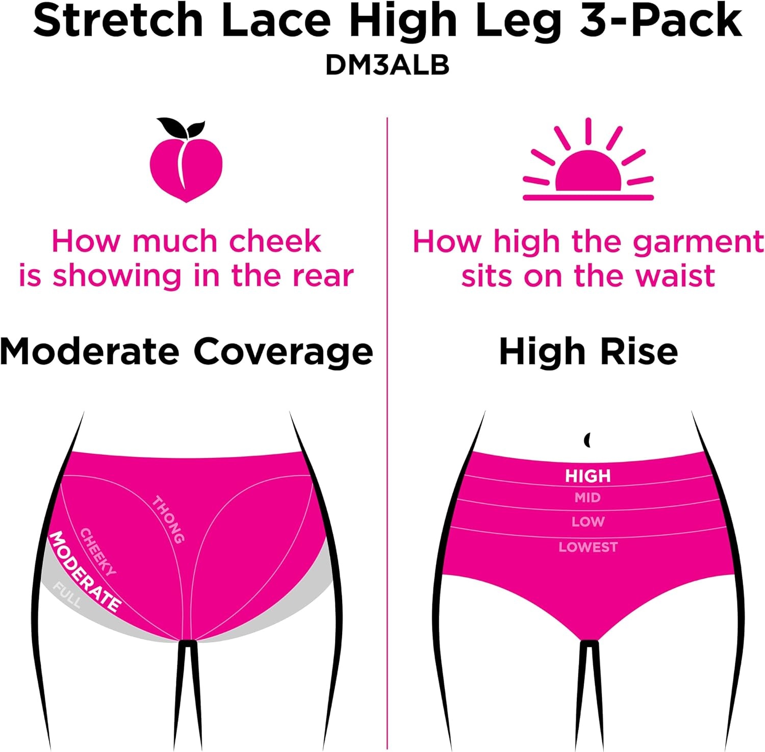 image:imageMaidenform Womens Underwear Hicut Panties Stretch Lace Highleg Underwear for Women 3packBlackBlackBlack Lace