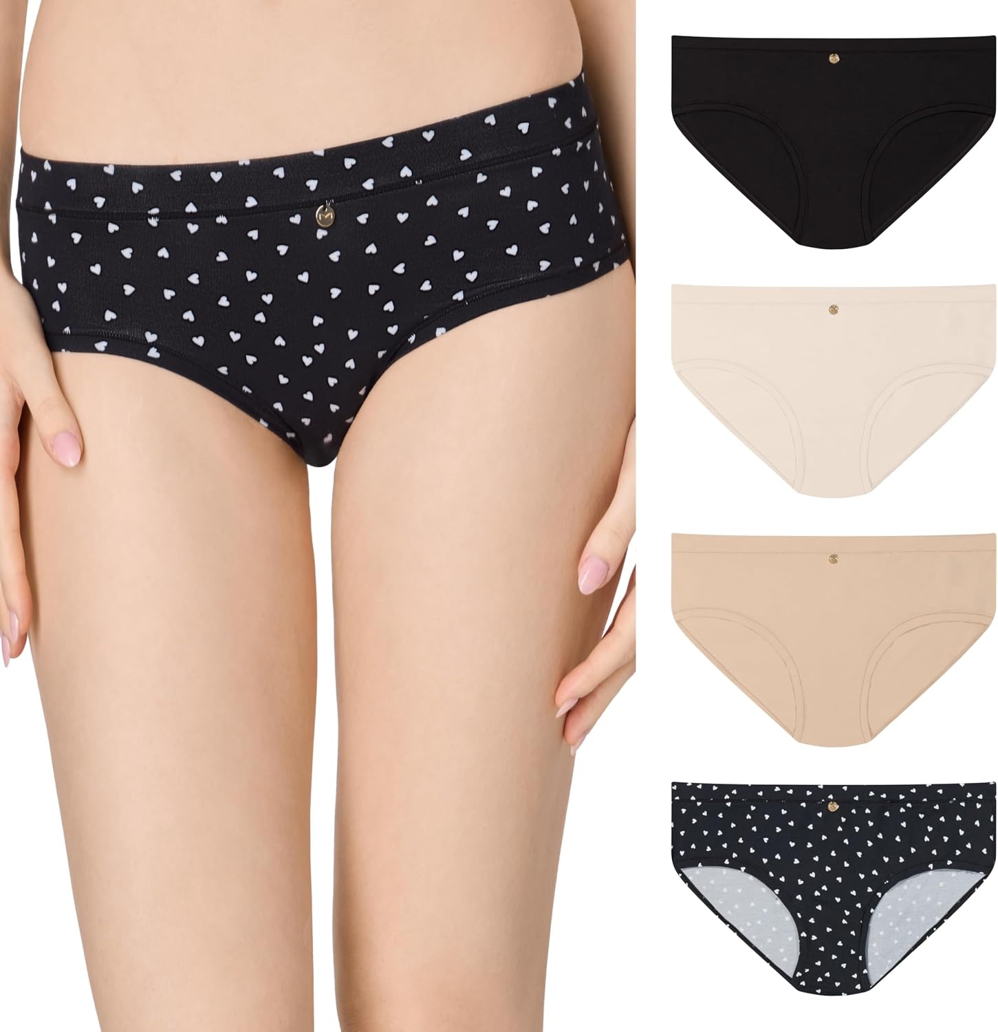 image:imageMaidenform Womens Underwear Hipster Pack 4Pack Viscose from Bamboo Underwear for Women LowRise PantiesBeigeAlmondBlack HeartBlack