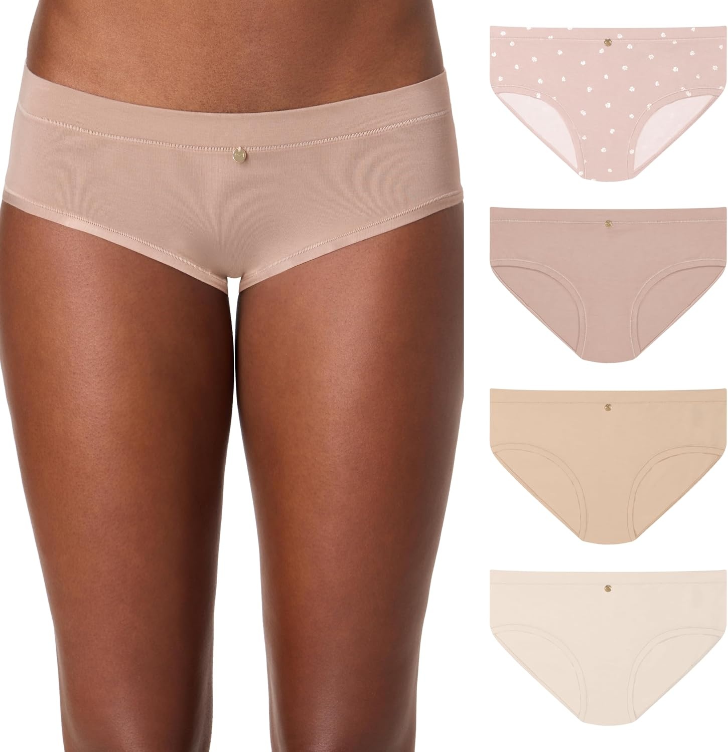 image:imageMaidenform Womens Underwear Hipster Pack 4Pack Viscose from Bamboo Underwear for Women LowRise PantiesBeigeAlmondEvening BlushBlush Heart