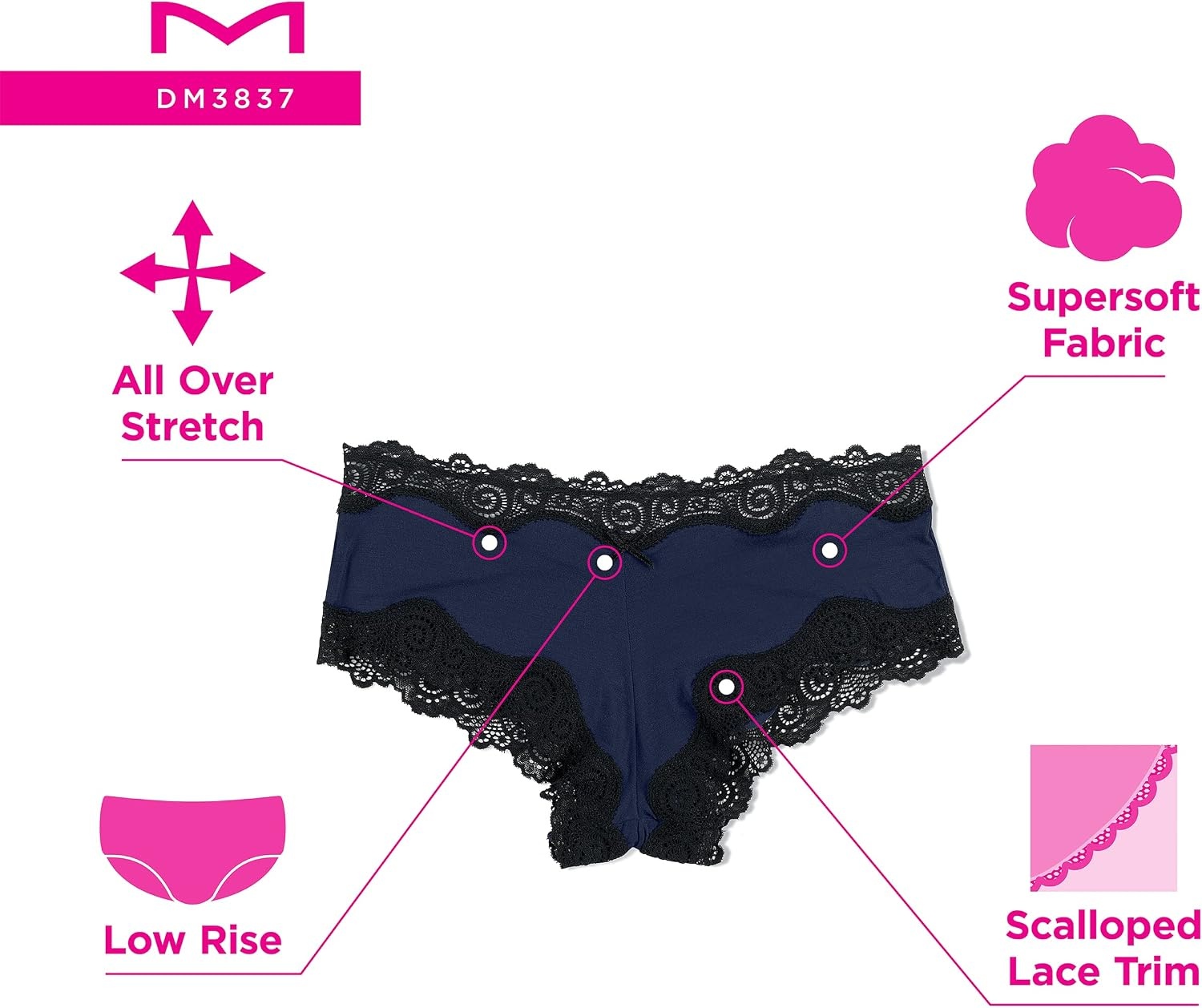 image:imageMaidenform Womens Underwear Pack wLowRise 3Pack Cheeky Lace Underwear Women Pack Comfortable Lace Panties for WomenBlackNavy BlackBlack Rum Raisin