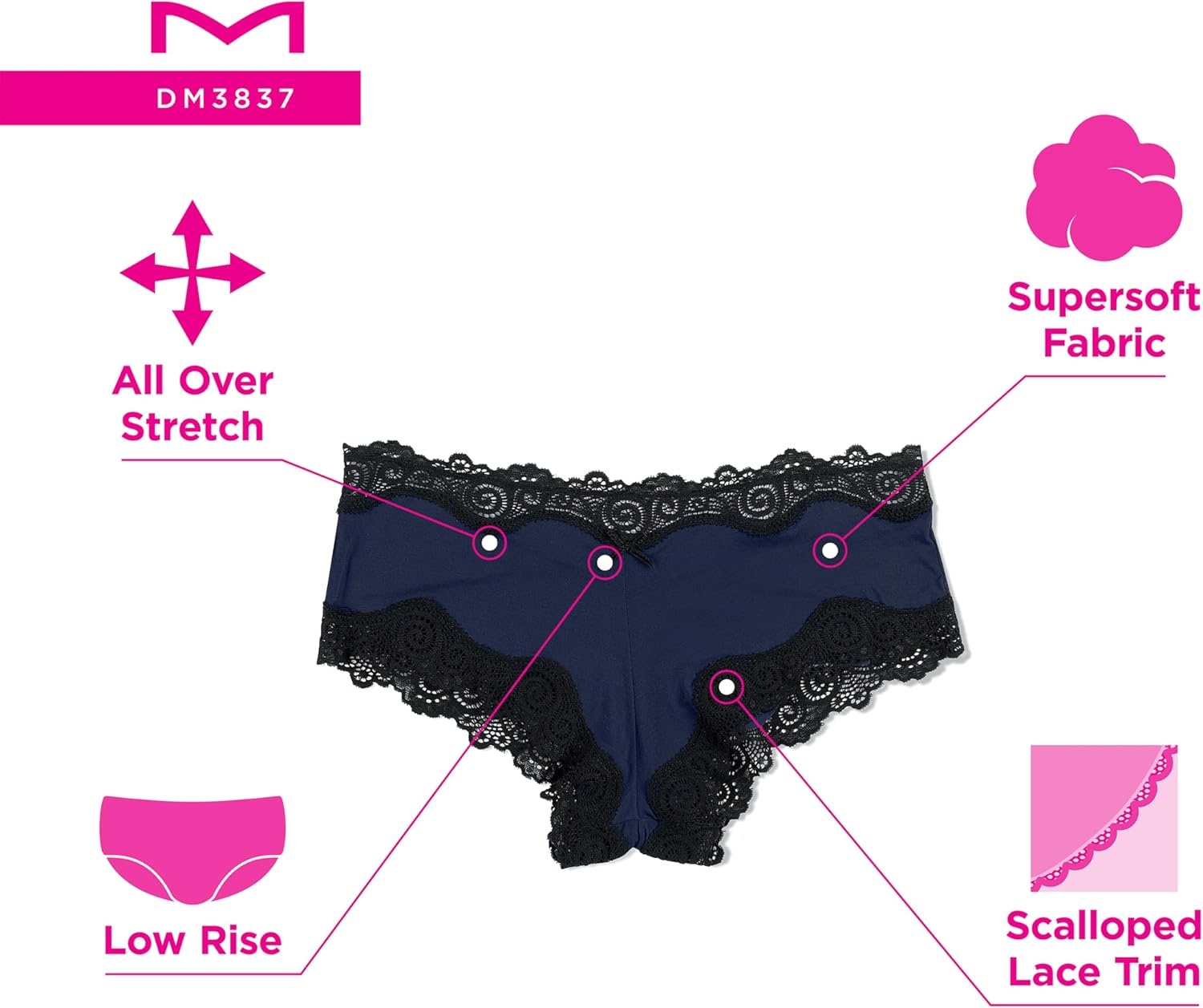 image:imageMaidenform Womens Underwear Pack wLowRise 3Pack Cheeky Lace Underwear Women Pack Comfortable Lace Panties for WomenPeal Pin DotBlackEvening Blush Dot