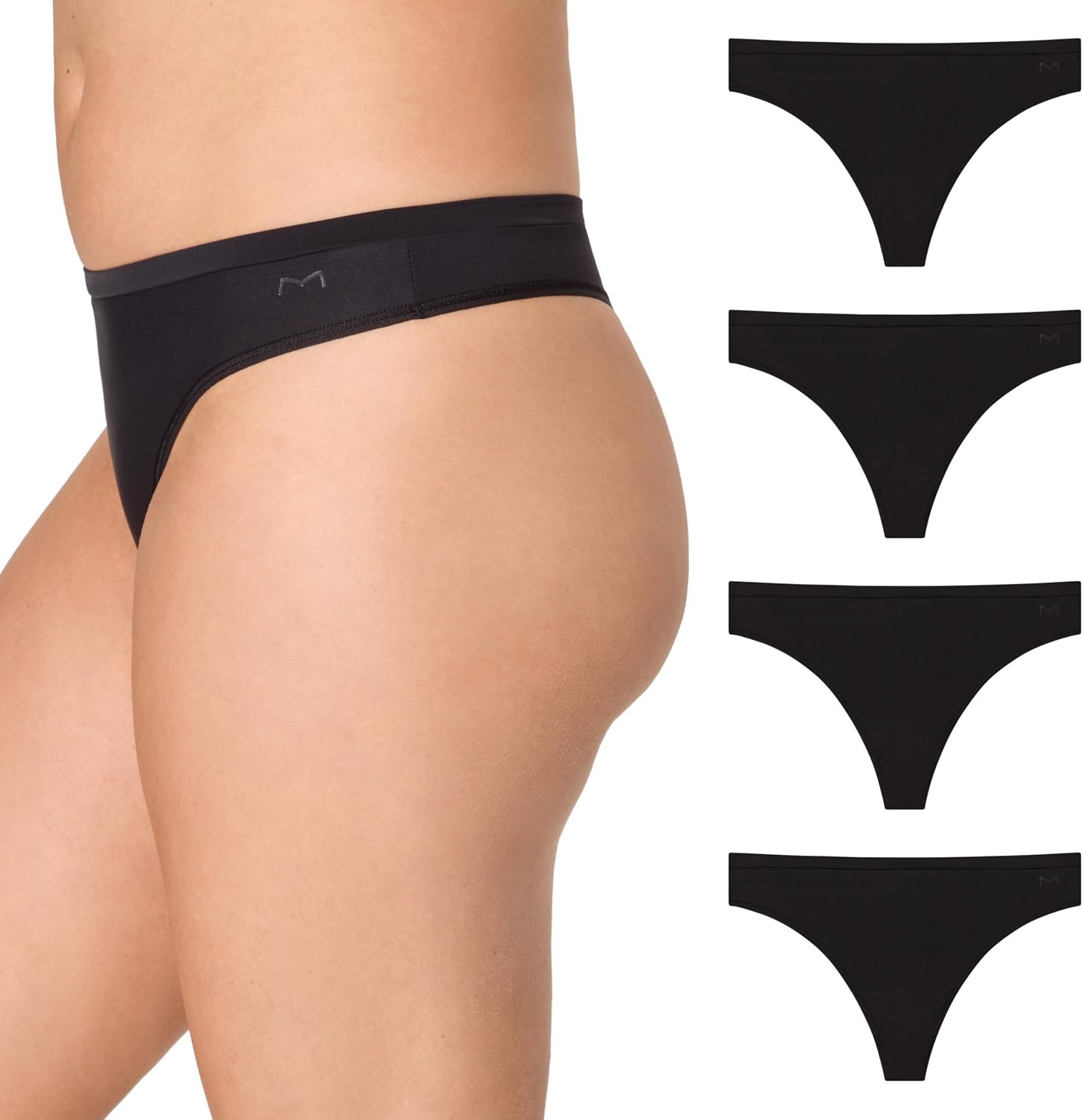 image:imageMaidenform Womens Underwear Thong 4Pack Barely There MidRise Buttery Soft Thong Stretch Underwear PackBlackBlackBlackBlack