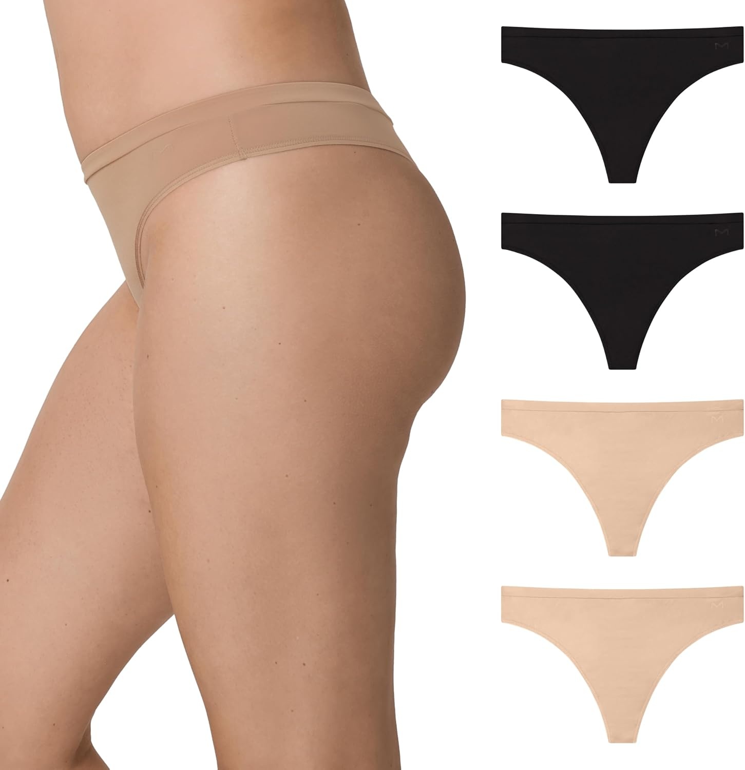 image:imageMaidenform Womens Underwear Thong 4Pack Barely There MidRise Buttery Soft Thong Stretch Underwear PackDeep GlowDeep GlowBlackBlack
