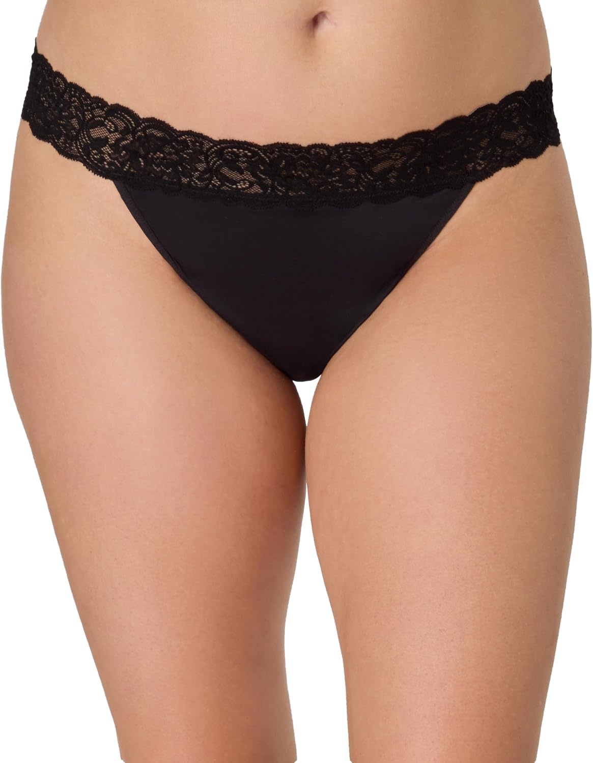 image:imageMaidenform Womens Underwear Thongs 4Pack Soft Thong Panties for Women MidRise Panty Microfiber LaceBlackBlackBlackBlack